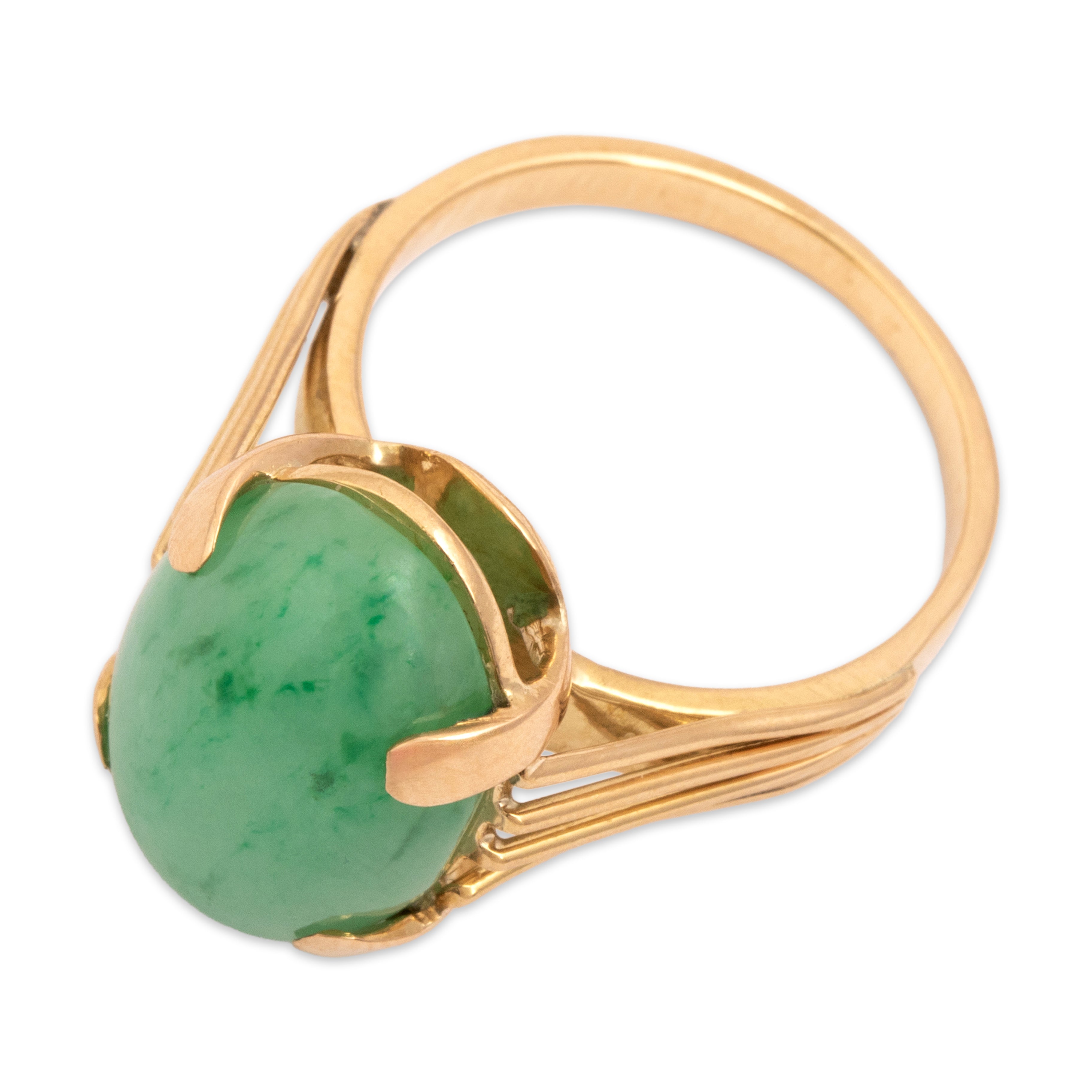 Vintage 18k Rosy Yellow Gold 8.08ct Jade Striking Tall Wire Cabochon Ring - Overall view