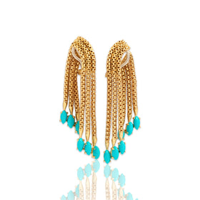 Vintage Italian 18k Yellow & White Gold 3.19cttw Turquoise Substantial Fringe Earrings