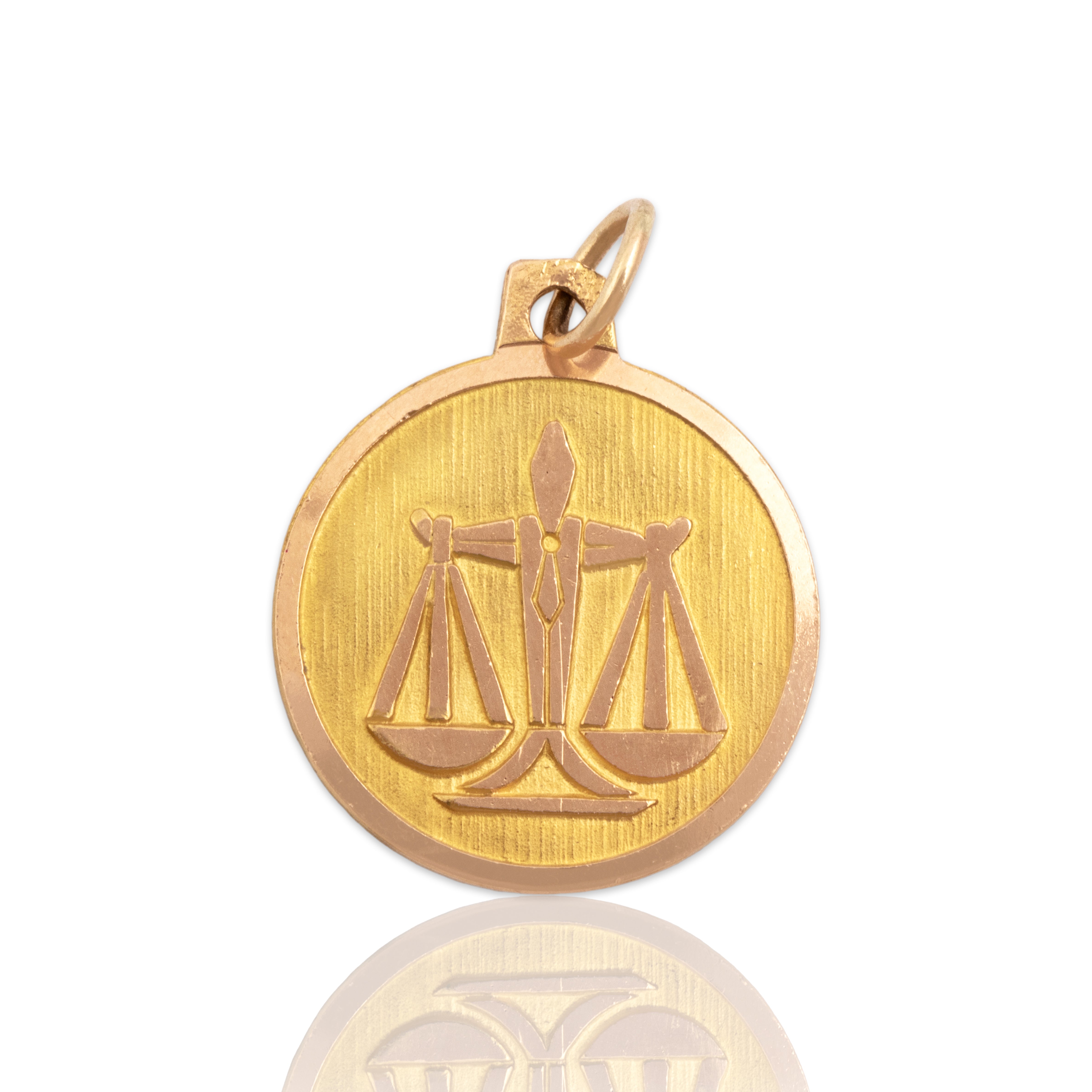 Vintage 18k Yellow & Rosy Yellow Gold Textured Libra Zodiac Medallion Charm / Pendant