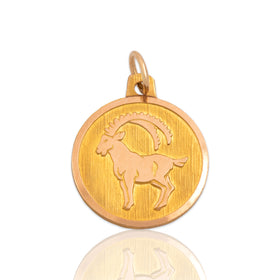 Vintage 18k Yellow & Rosy Yellow Gold Capricorn Medallion Charm / Pendant