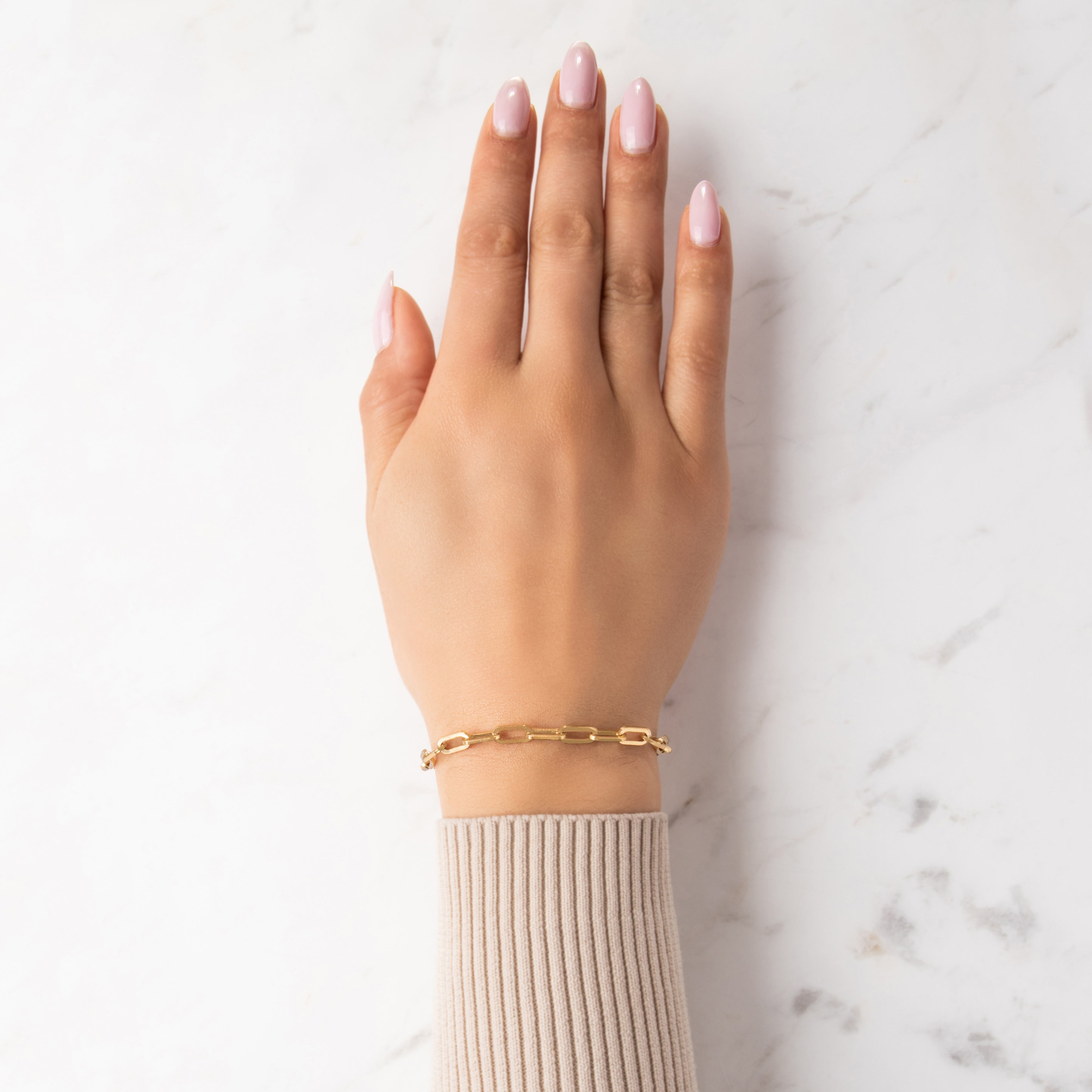 Vintage 18k Yellow Gold Chic Chunky Paperclip Link Bracelet - On model view