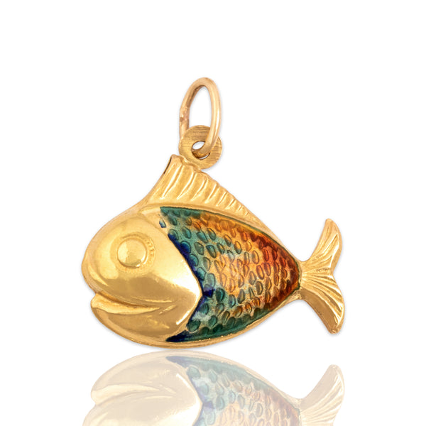 Vintage 18k Yellow Gold Rainbow Fish Charm / Pendant