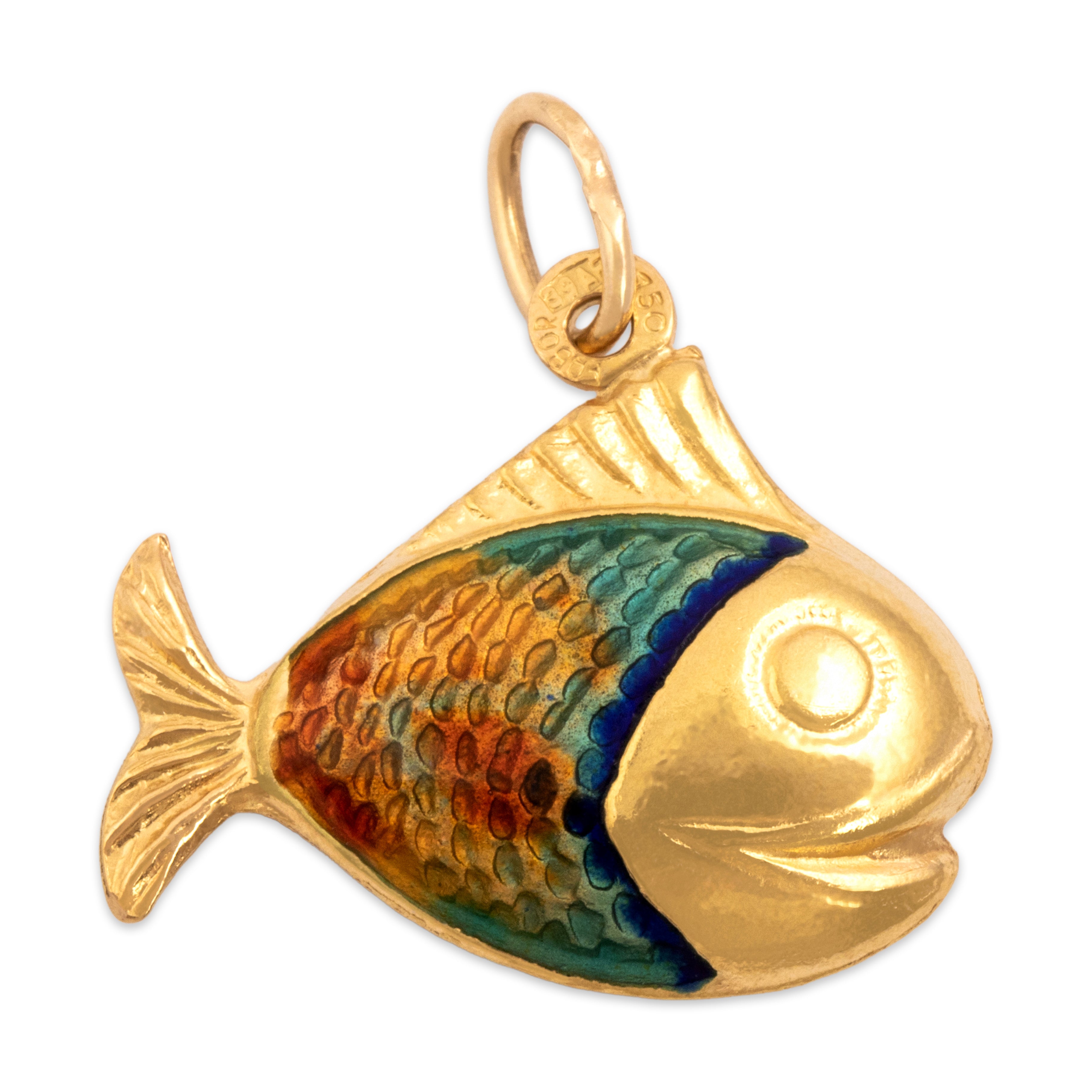 Vintage 18k Yellow Gold Rainbow Fish Charm / Pendant - Overall view