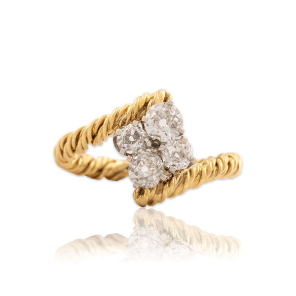 Vintage 18k Yellow & White Gold .94cttw Old Mine Diamond Twisting Quartet Ring 6.00