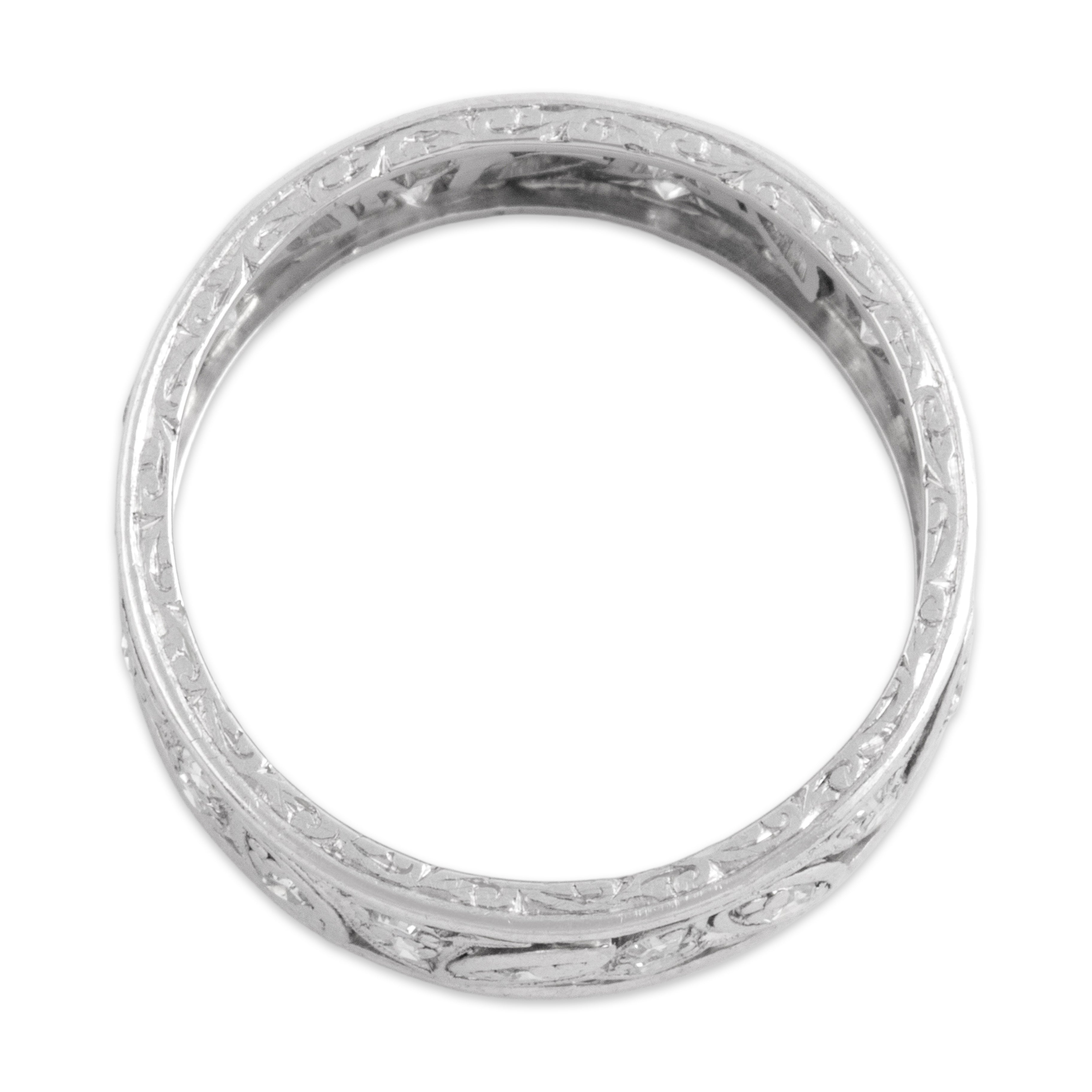 Antique Art Deco Platinum Diamond Leafy Decorated Eternity Band Ring - Overall view
