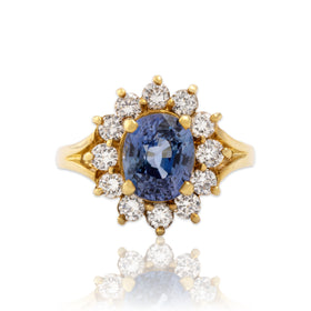 Vintage 18k Yellow Gold 3.39ct GIA Ceylon Sapphire 1.02cttw Diamond Ring 9.00