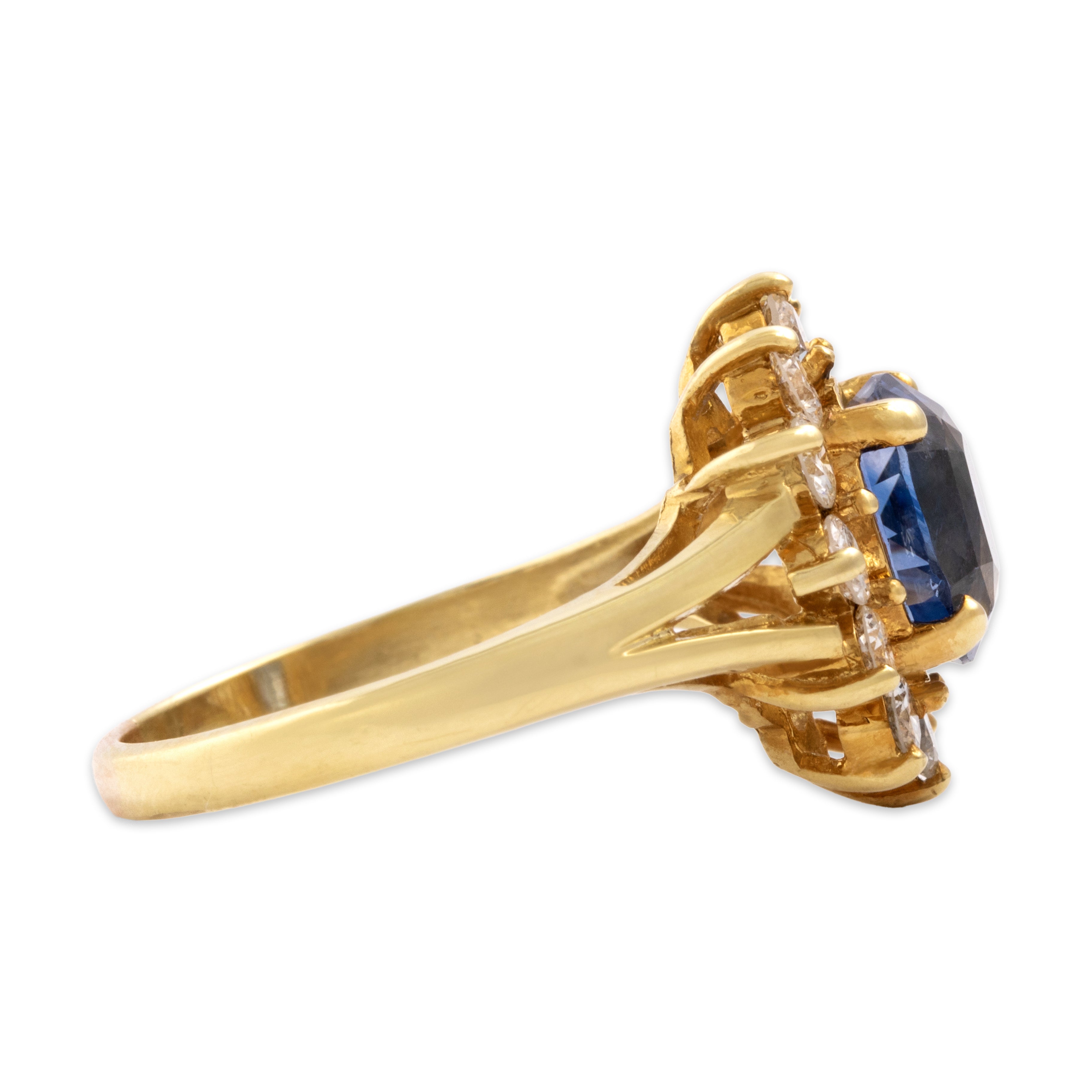 Vintage 18k Yellow Gold 3.39ct Violetish Blue Ceylon Sapphire 1.02cttw Diamond Exceptional Halo Ring - Side view