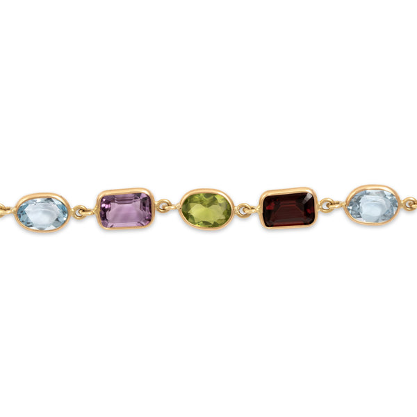Vintage 18k Yellow Gold Multistone Chic Geometric Rainbow Bracelet 6.5
