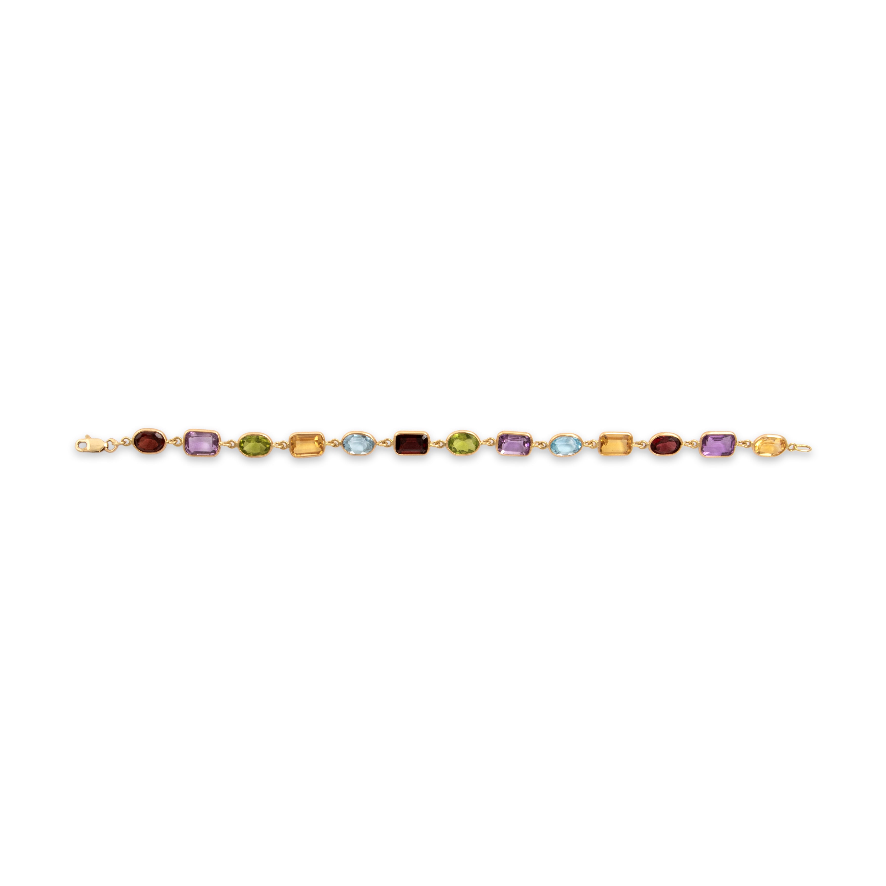 Vintage 18k Yellow Gold 4.07cttw Garnet 3.6cttw Amethyst 3.1cttw Citrine 2.71cttw Light Blue Topaz 2.01cttw Peridot Chic Geometric Rainbow Bracelet - Overall view