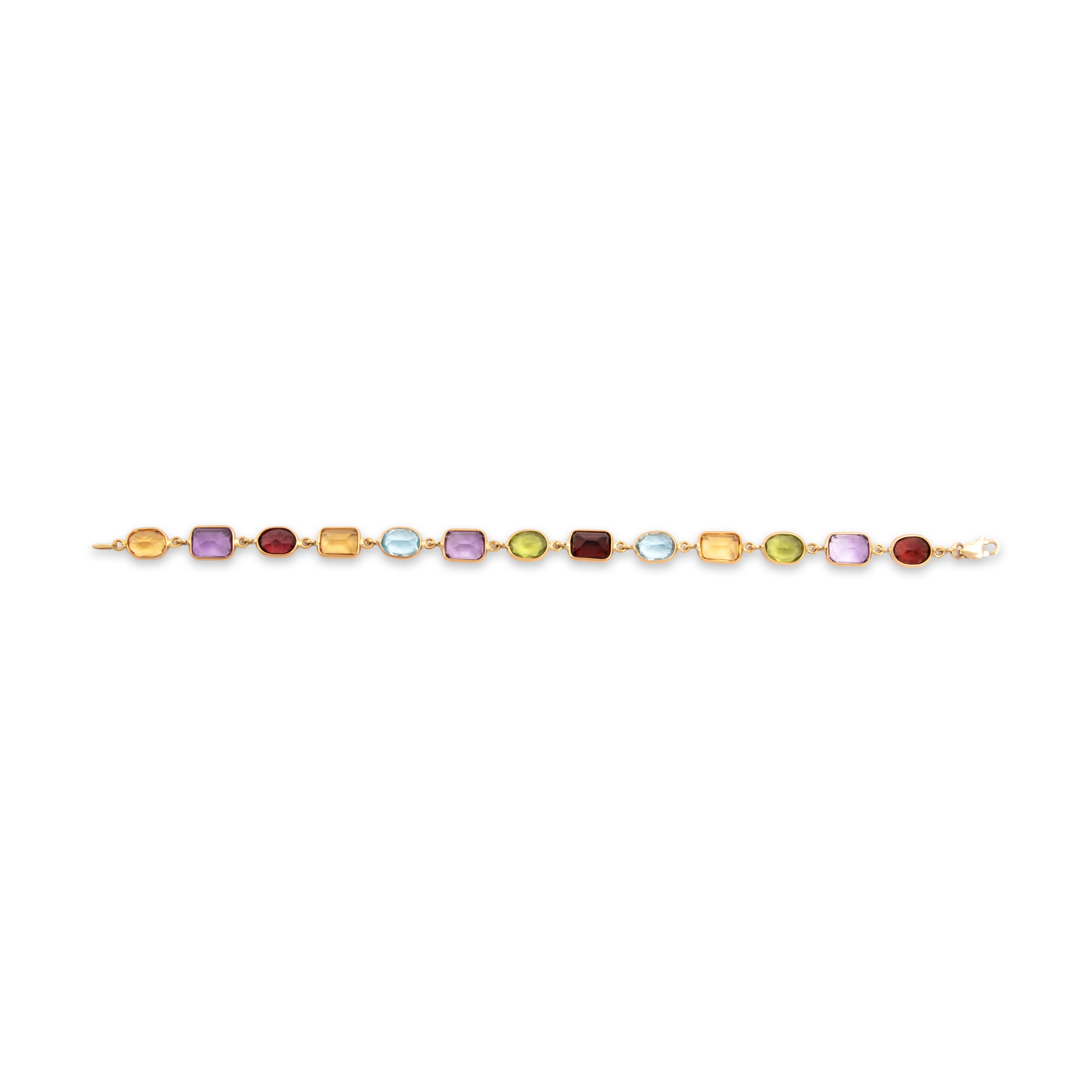 Vintage 18k Yellow Gold 4.07cttw Garnet 3.6cttw Amethyst 3.1cttw Citrine 2.71cttw Light Blue Topaz 2.01cttw Peridot Chic Geometric Rainbow Bracelet - Overall view