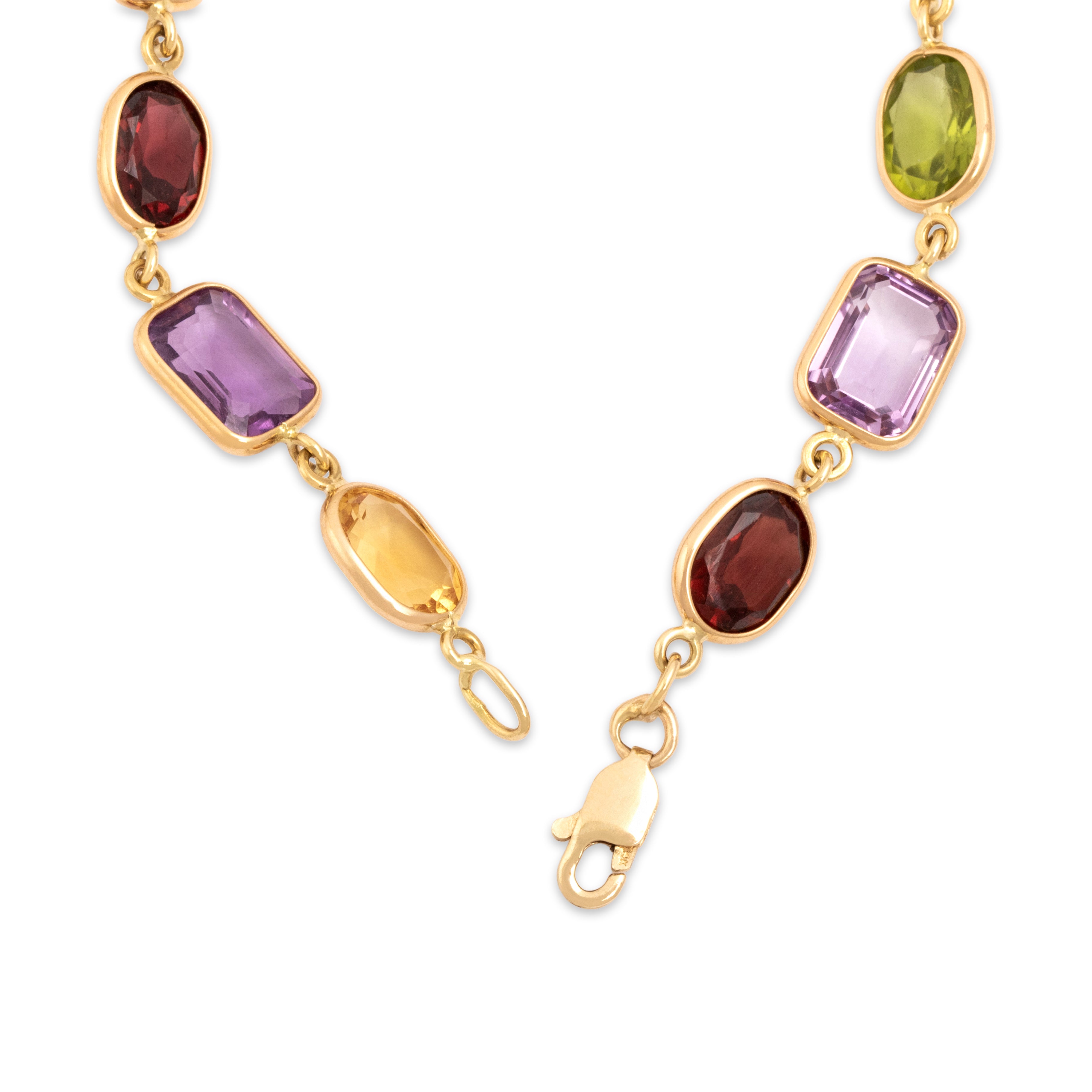Vintage 18k Yellow Gold 4.07cttw Garnet 3.6cttw Amethyst 3.1cttw Citrine 2.71cttw Light Blue Topaz 2.01cttw Peridot Chic Geometric Rainbow Bracelet - clasp view