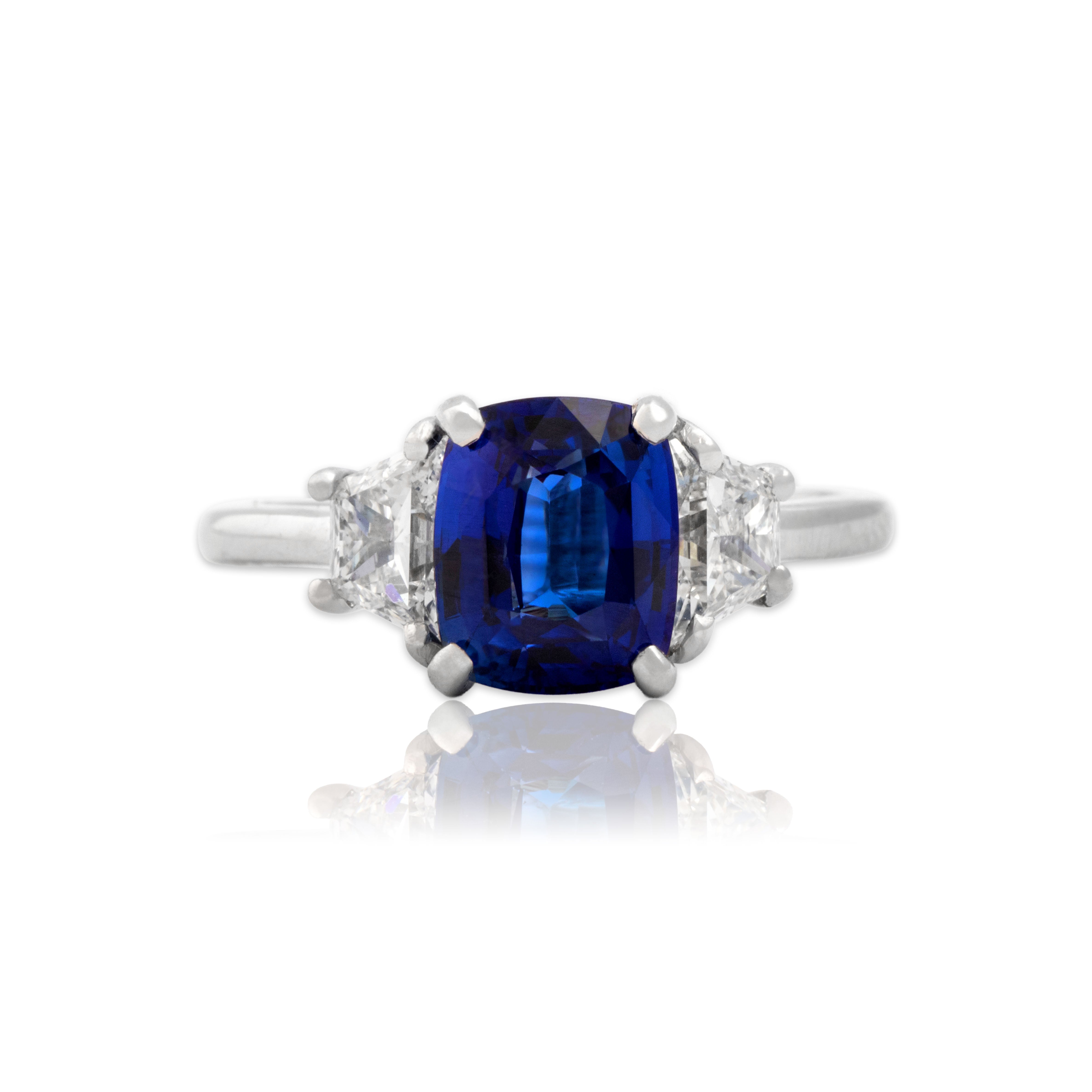 Vintage Platinum 3.14ct Blue Madagascar Sapphire 2.05cttw Diamond Trio Ring 7.50