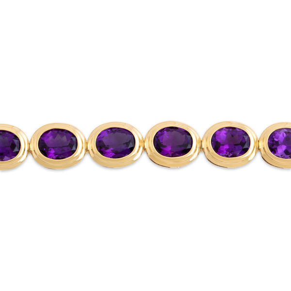 Vintage 14k Yellow Gold 27.42cttw Amethyst Bezel-Set Statement Bracelet 6.75