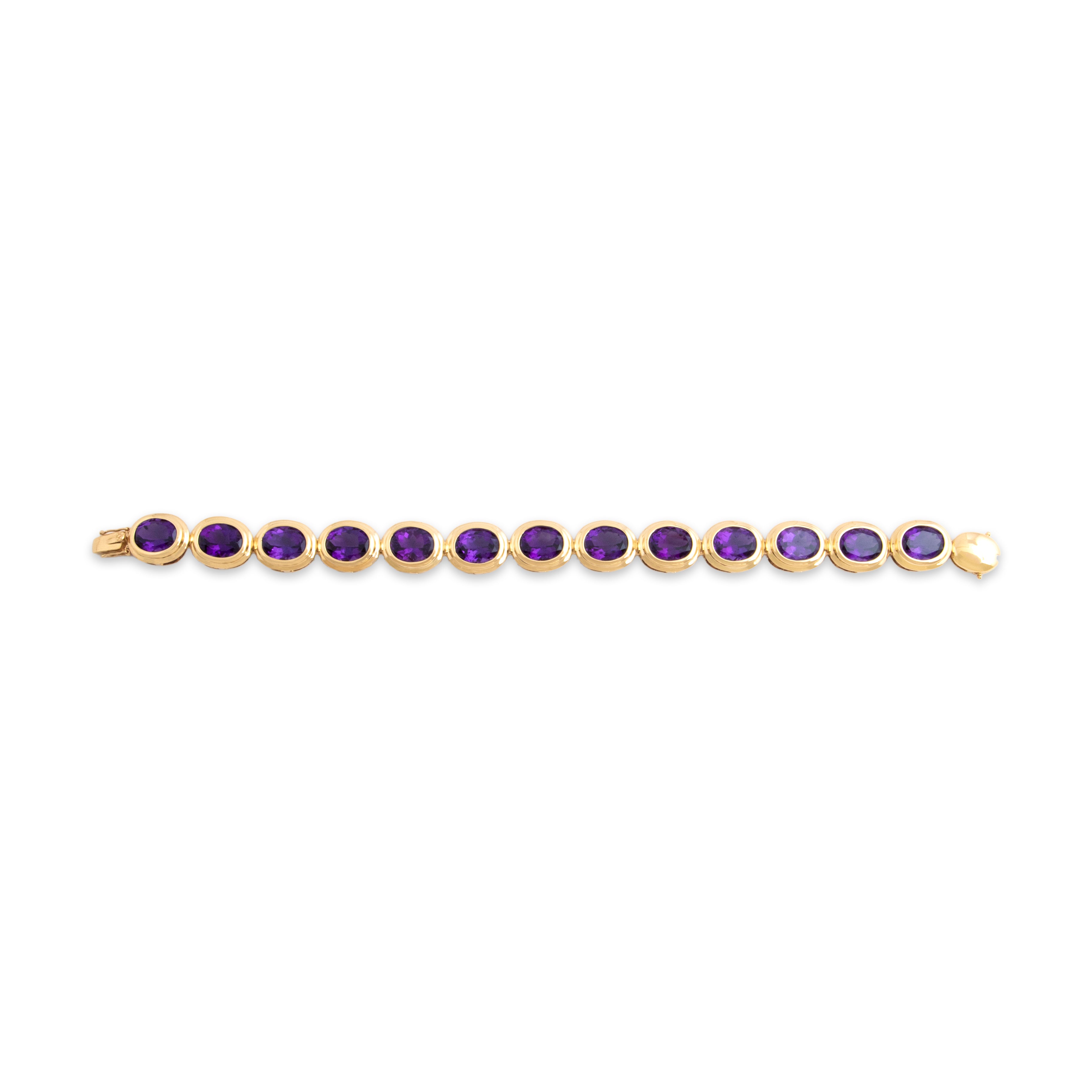 Vintage 14k Yellow Gold 27.42cttw Amethyst Bezel-Set Statement Bracelet 6.75