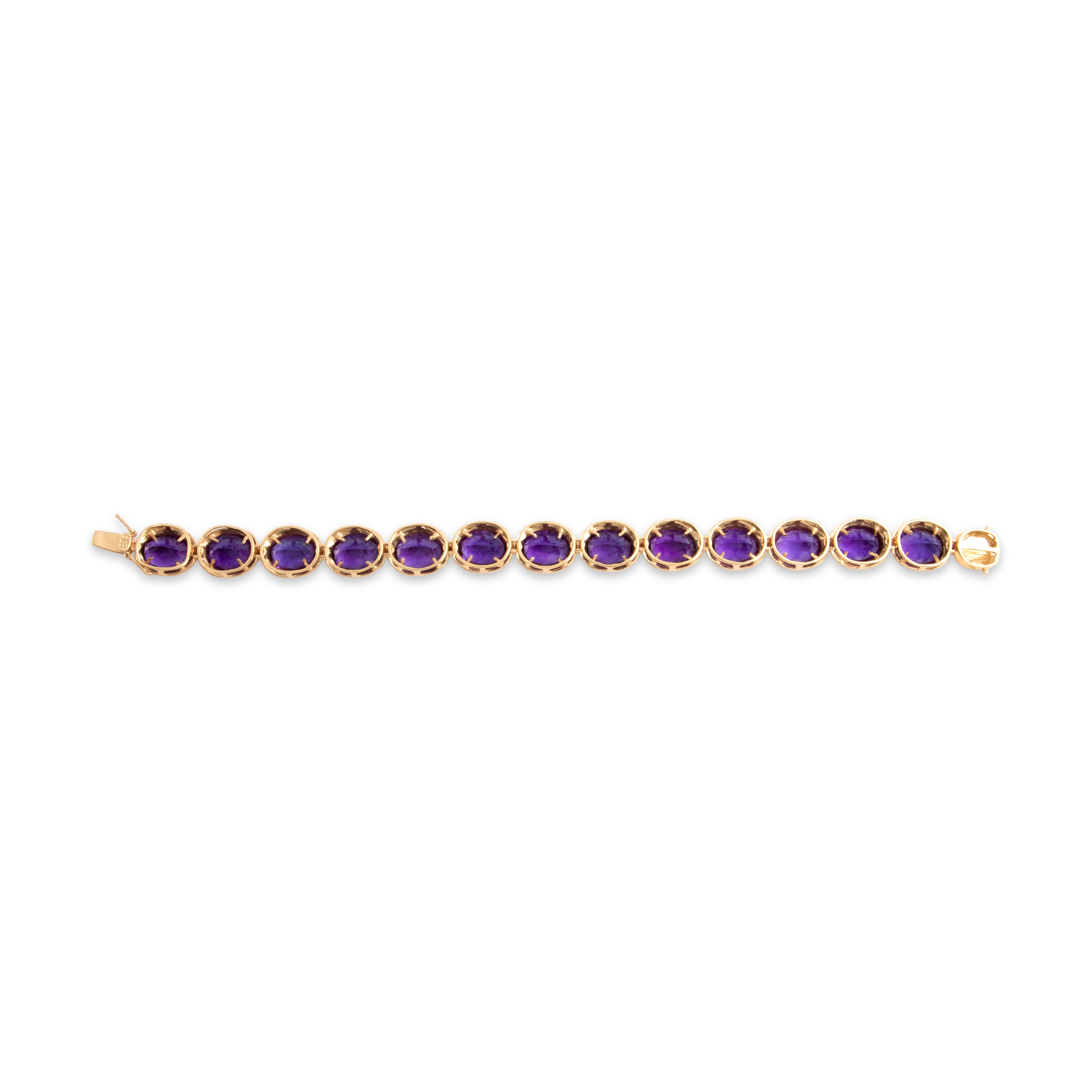 Vintage 14k Yellow Gold 27.42cttw Amethyst Bezel-Set Statement Bracelet 6.75