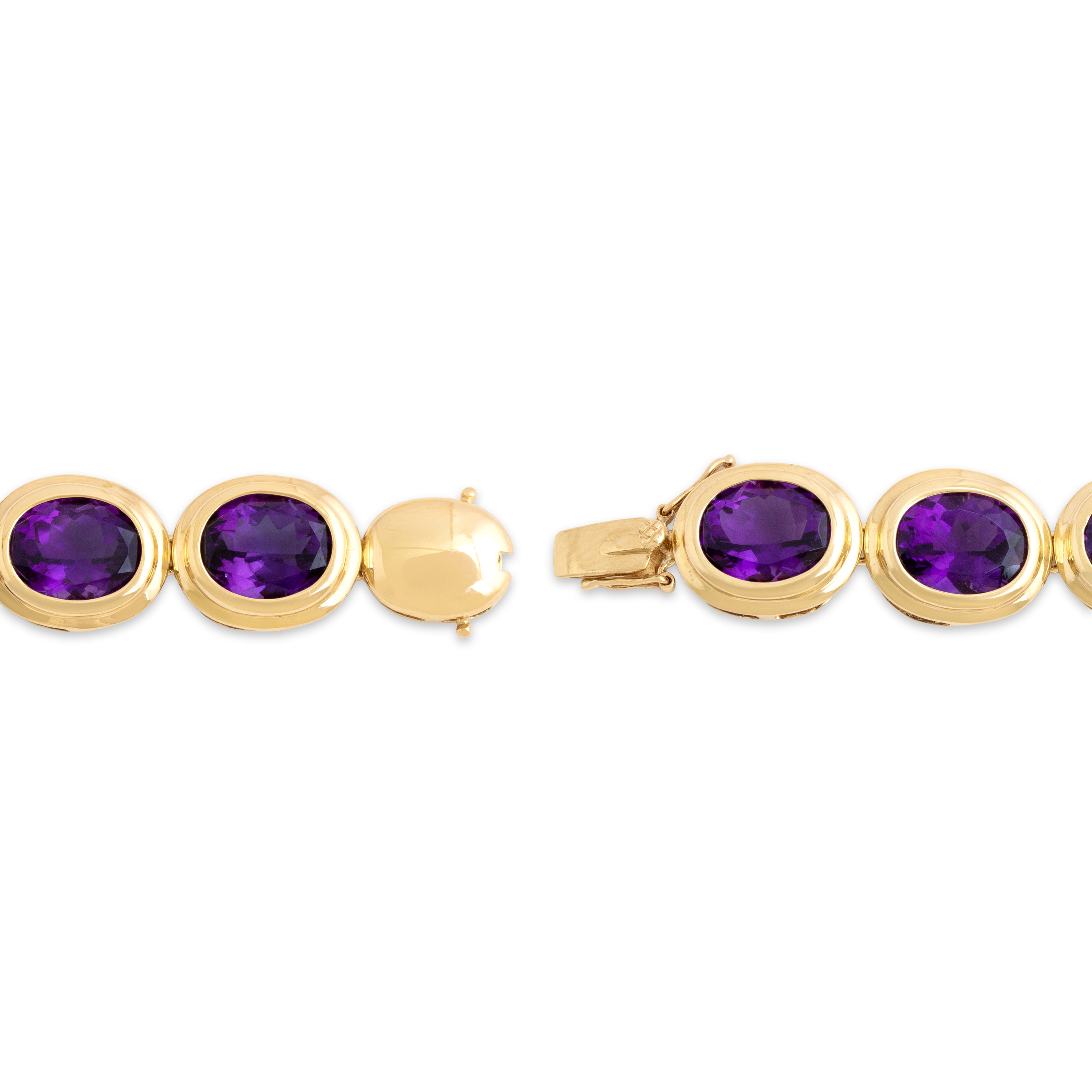 Vintage 14k Yellow Gold 27.42cttw Amethyst Bezel-Set Statement Bracelet 6.75