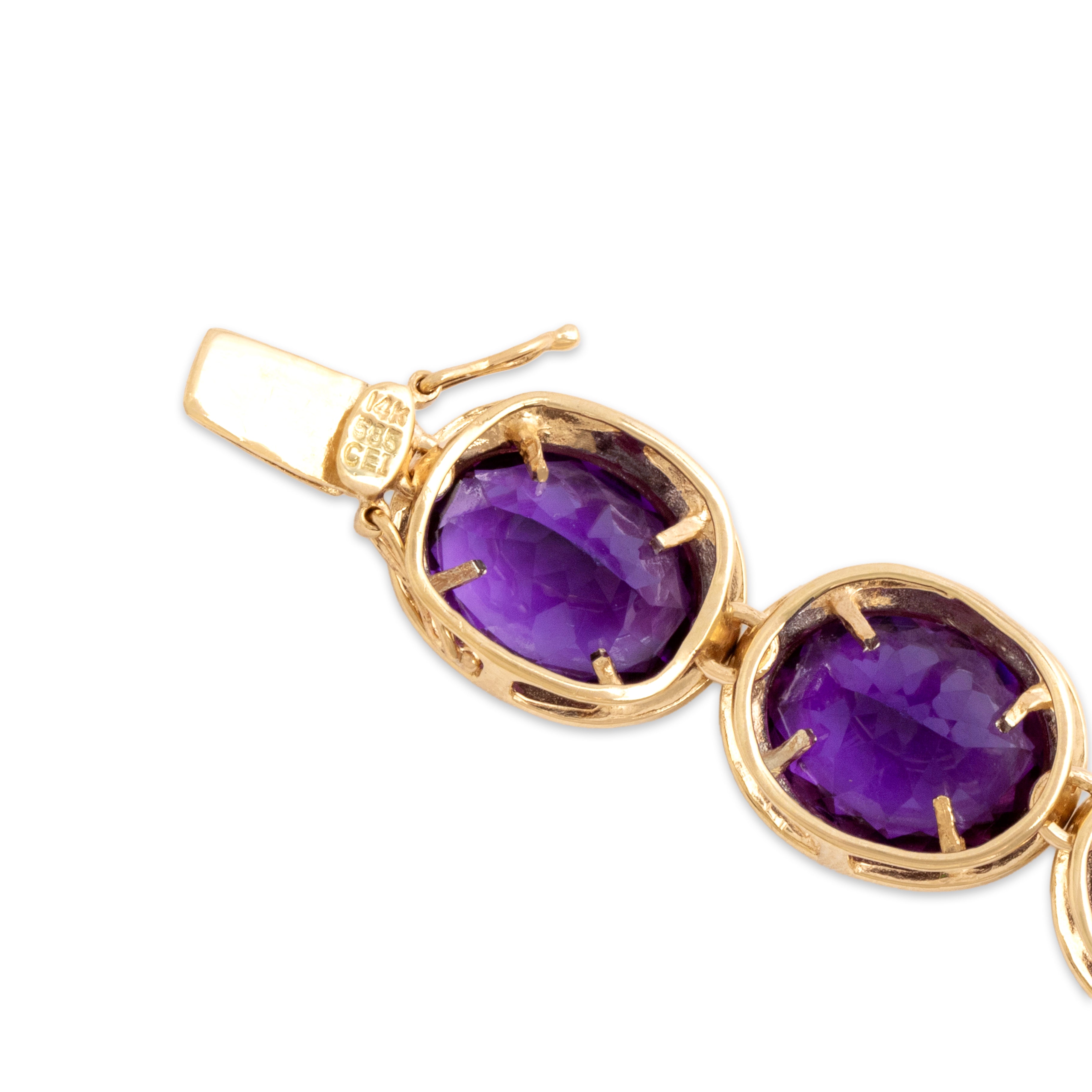 Vintage 14k Yellow Gold 27.42cttw Amethyst Bezel-Set Statement Bracelet 6.75