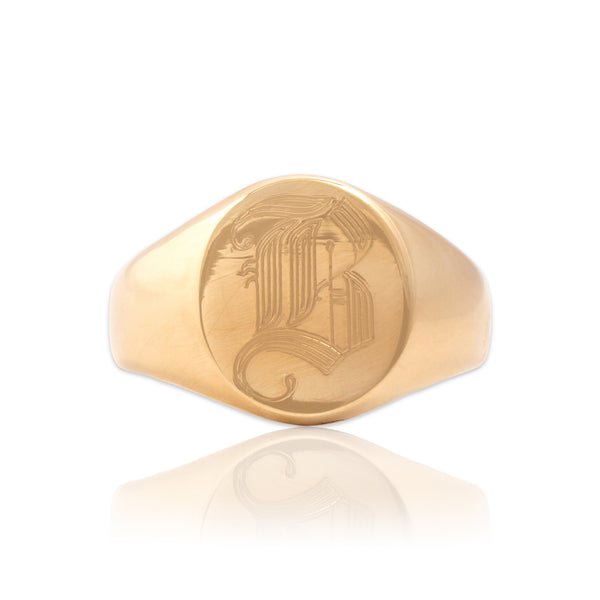 Vintage Heavy 14k Yellow Gold Gleaming Blackletter Initial 