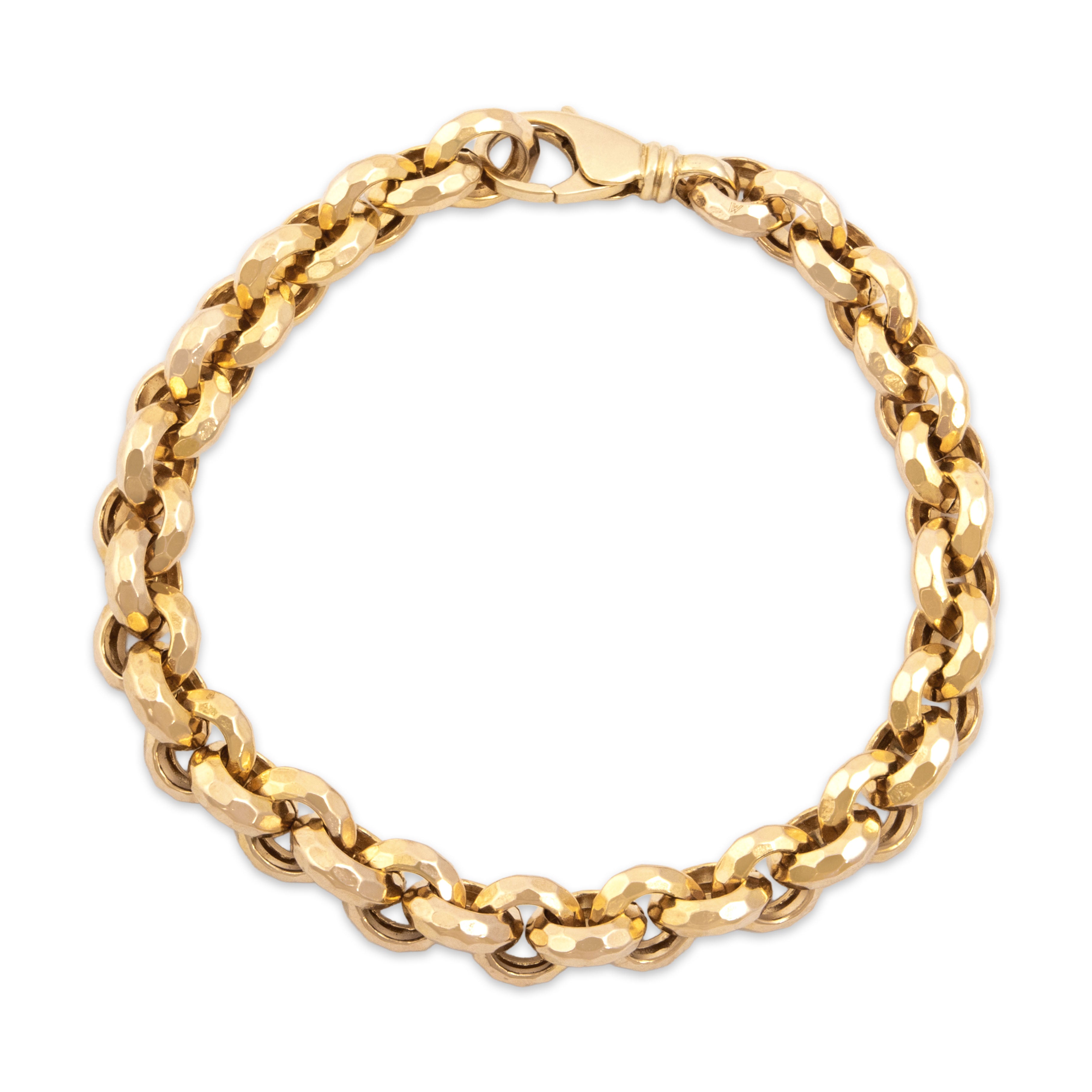 Vintage Italian 14k Yellow Gold Chunky Hammered Rolo Link Bracelet - Close-up view