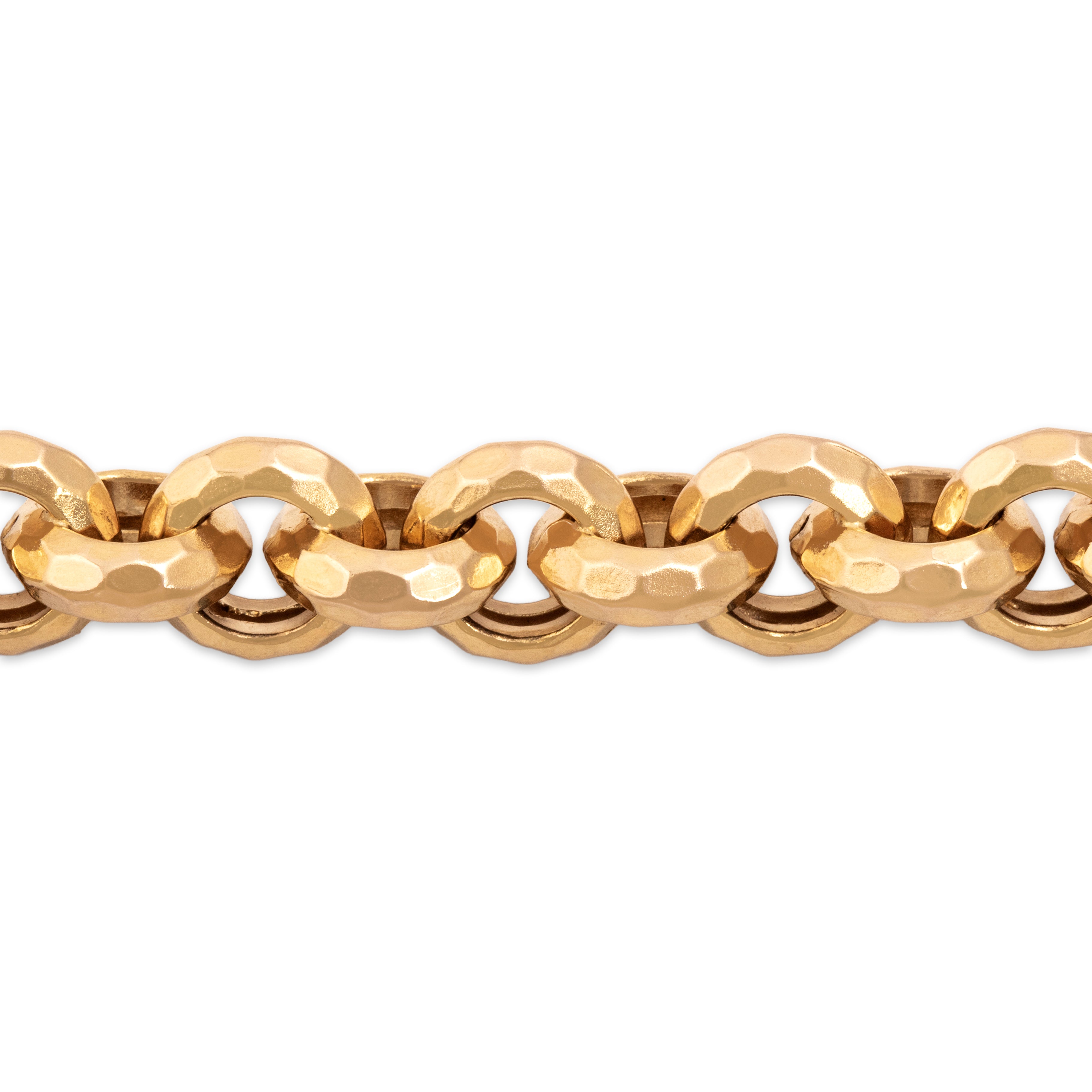 Vintage Italian 14k Yellow Gold Chunky Hammered Rolo Link Bracelet - detail view #1