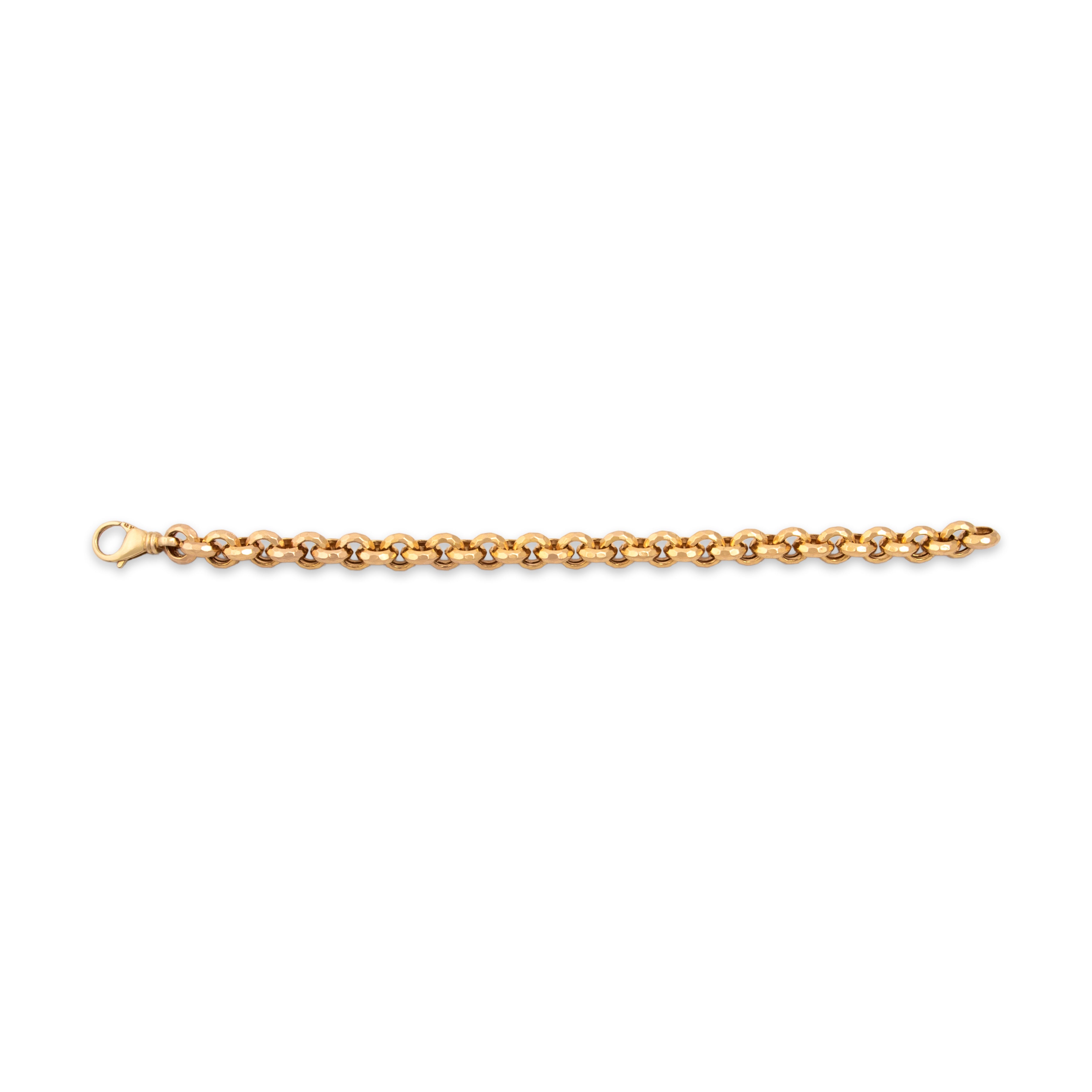 Vintage Italian 14k Yellow Gold Chunky Hammered Rolo Link Bracelet - Overall view