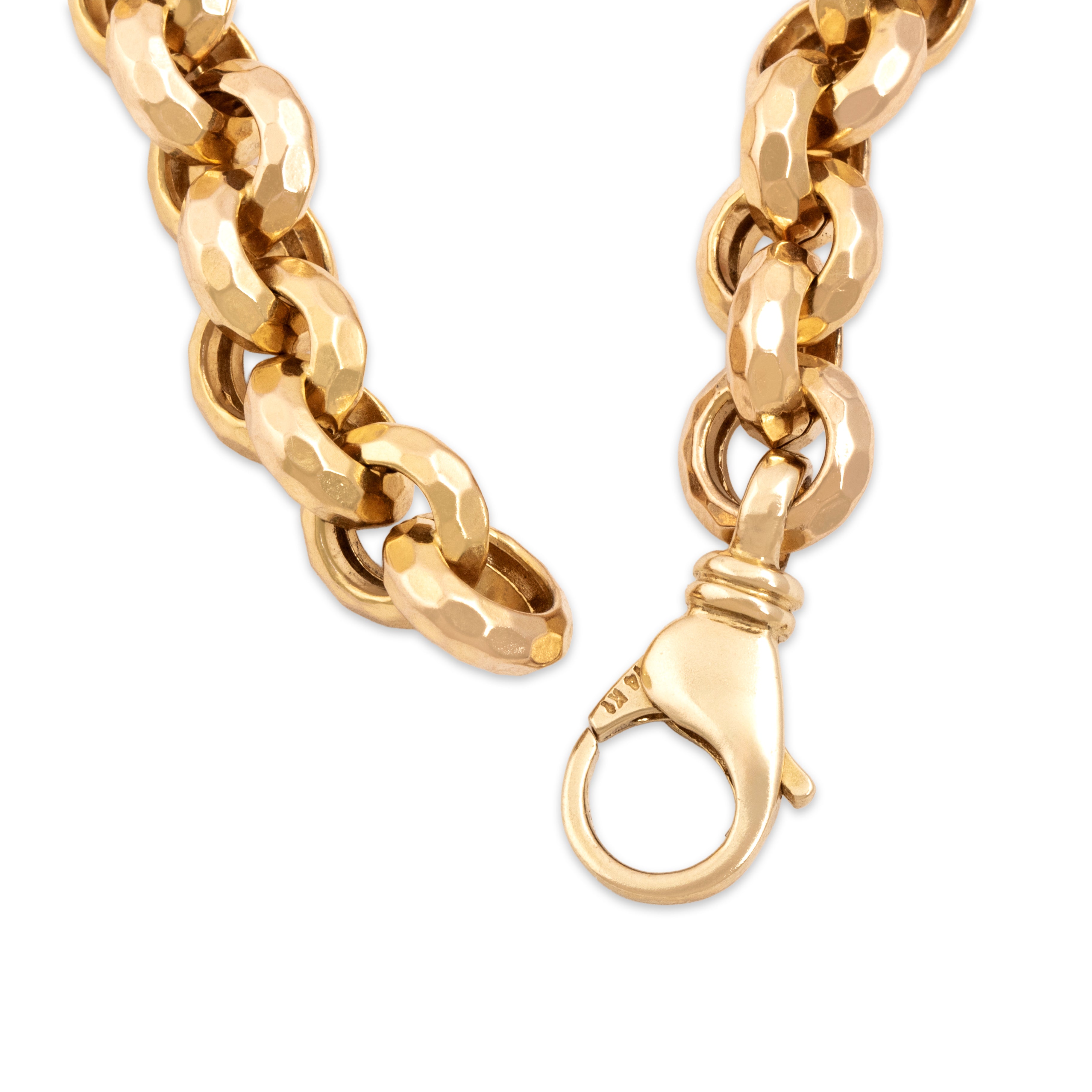 Vintage Italian 14k Yellow Gold Chunky Hammered Rolo Link Bracelet - clasp view