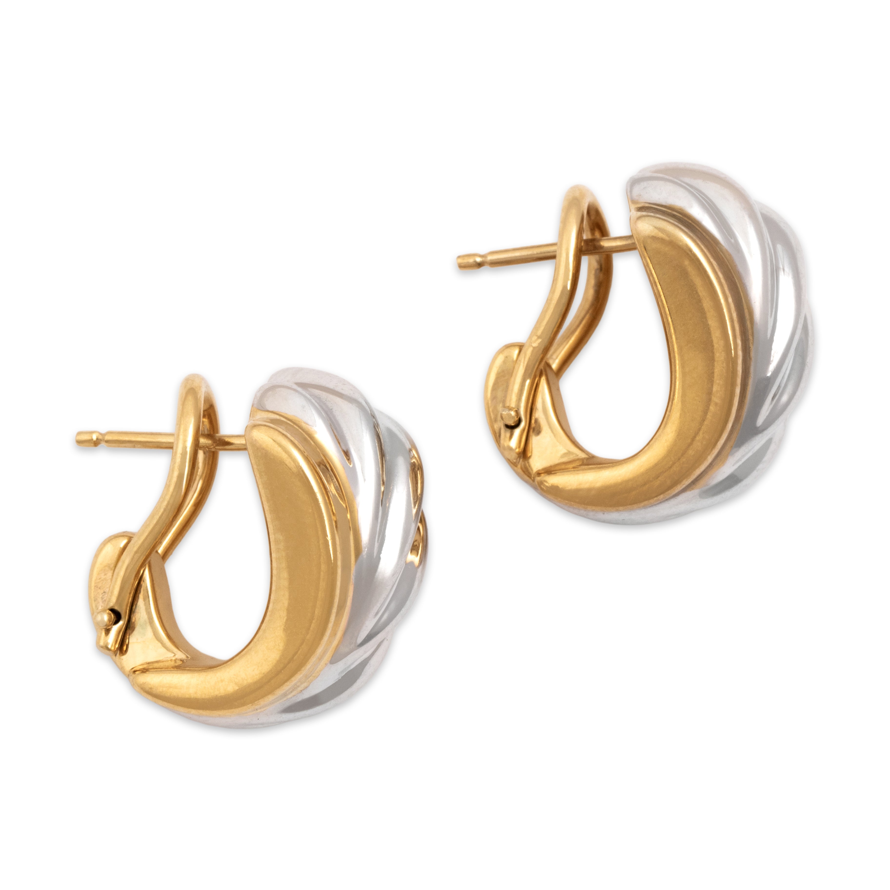 Vintage 14k Yellow & White Gold Bold Framed Twist Omega-Back Earrings - Side view