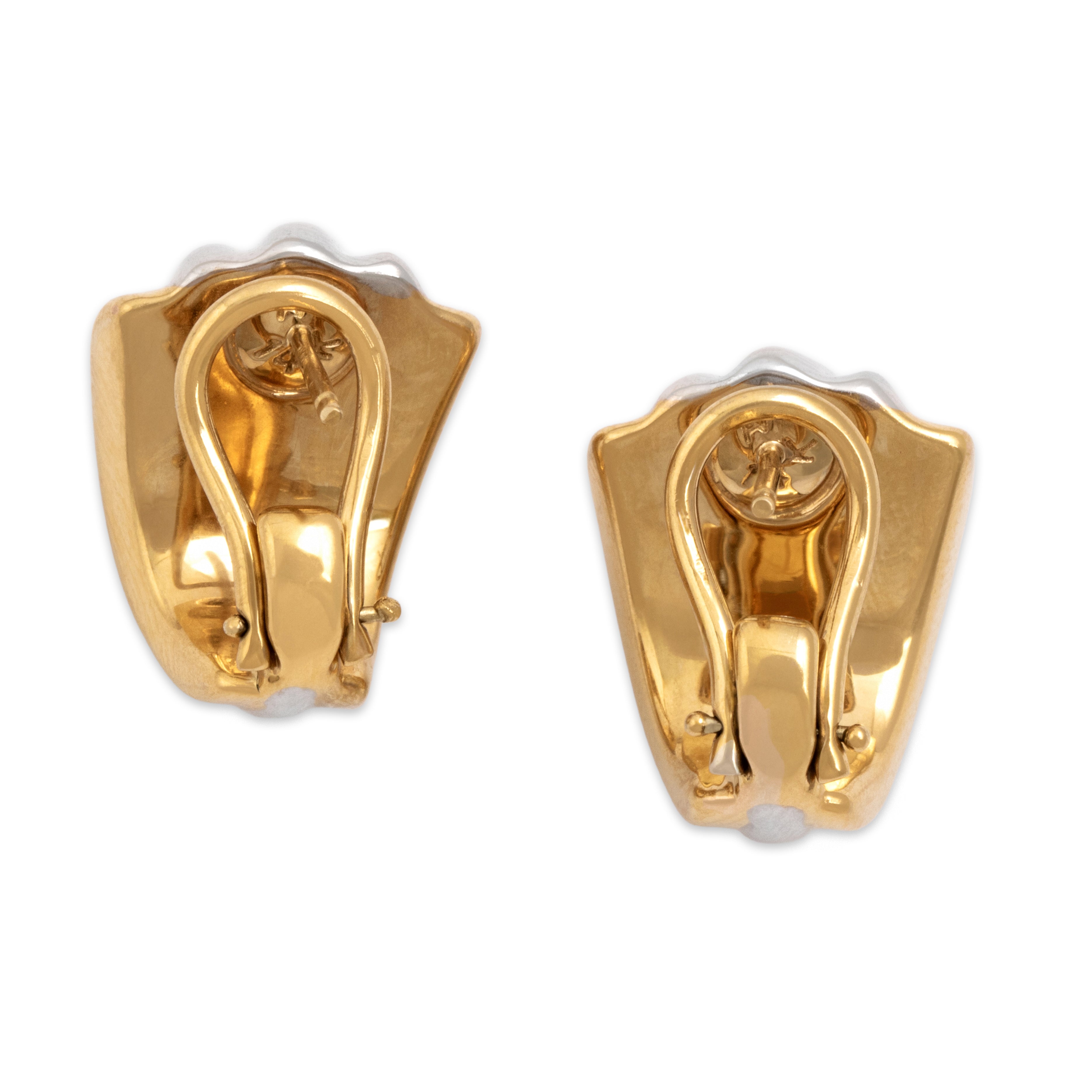 Vintage 14k Yellow & White Gold Bold Framed Twist Omega-Back Earrings - Back view