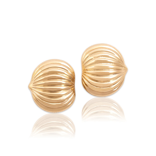 Vintage Large 14k Rosy Yellow Gold Ribbed Dome Statement Stud Earrings