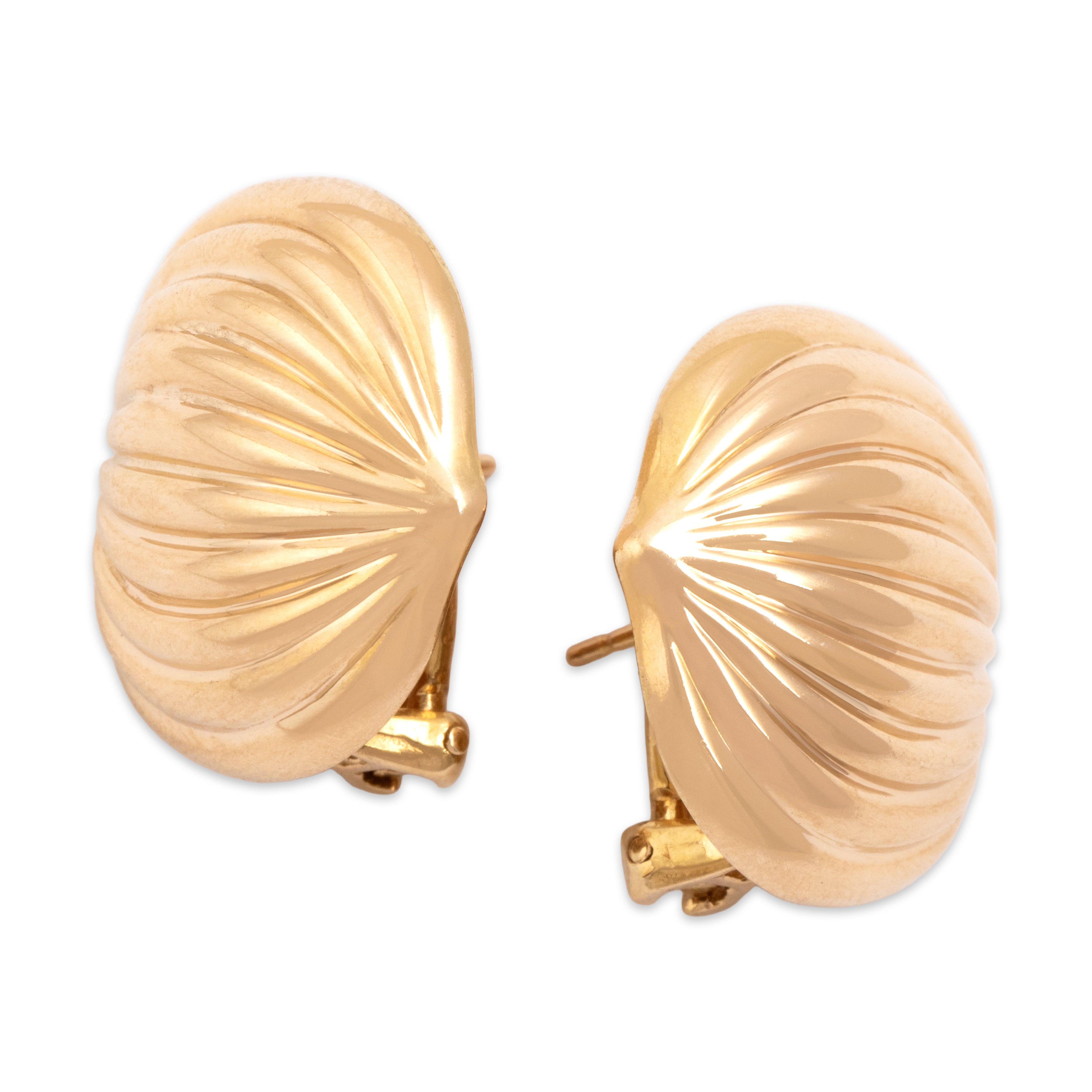 Vintage Large 14k Rosy Yellow Gold Ribbed Dome Stud Earrings - Side view