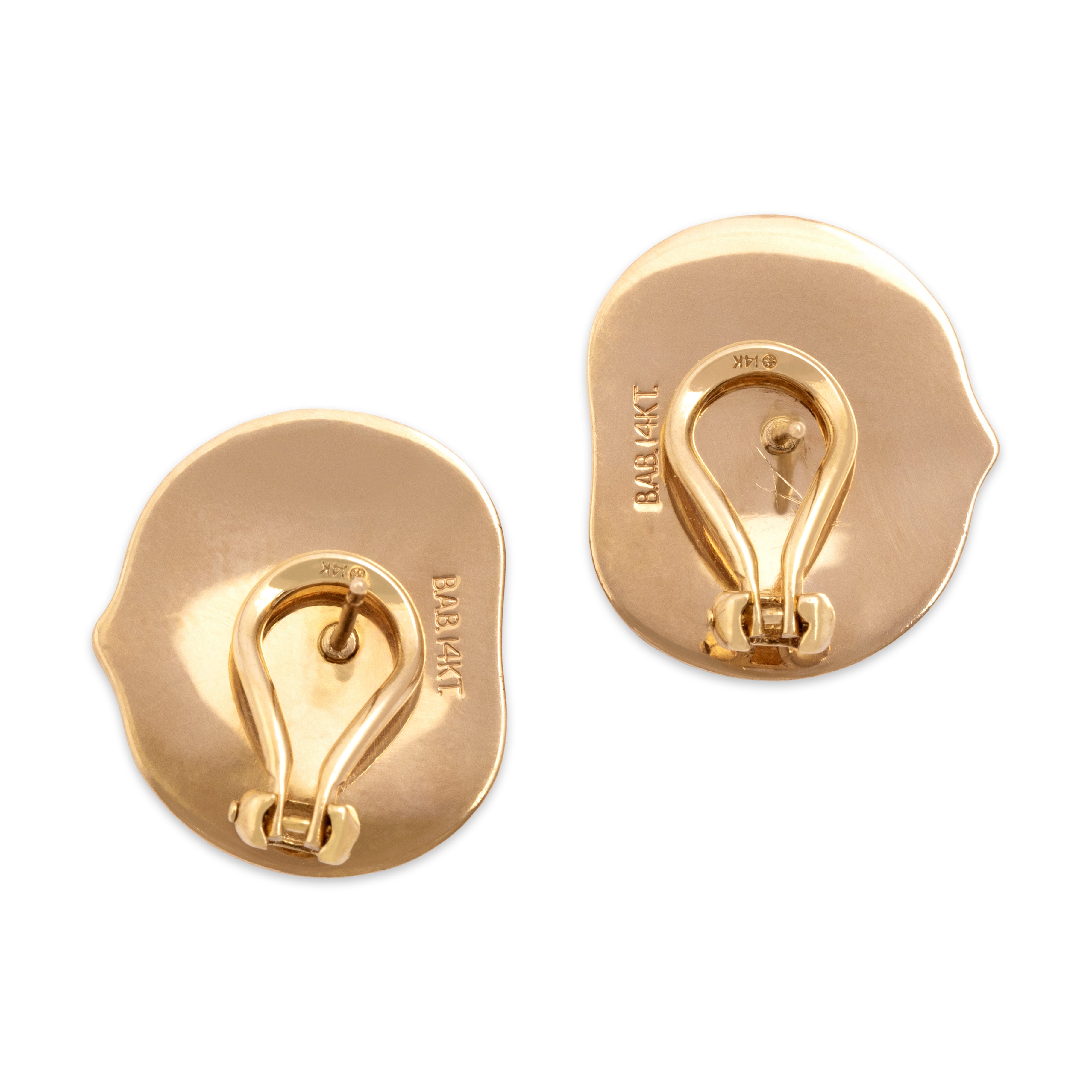 Vintage Large 14k Rosy Yellow Gold Ribbed Dome Stud Earrings - Back view