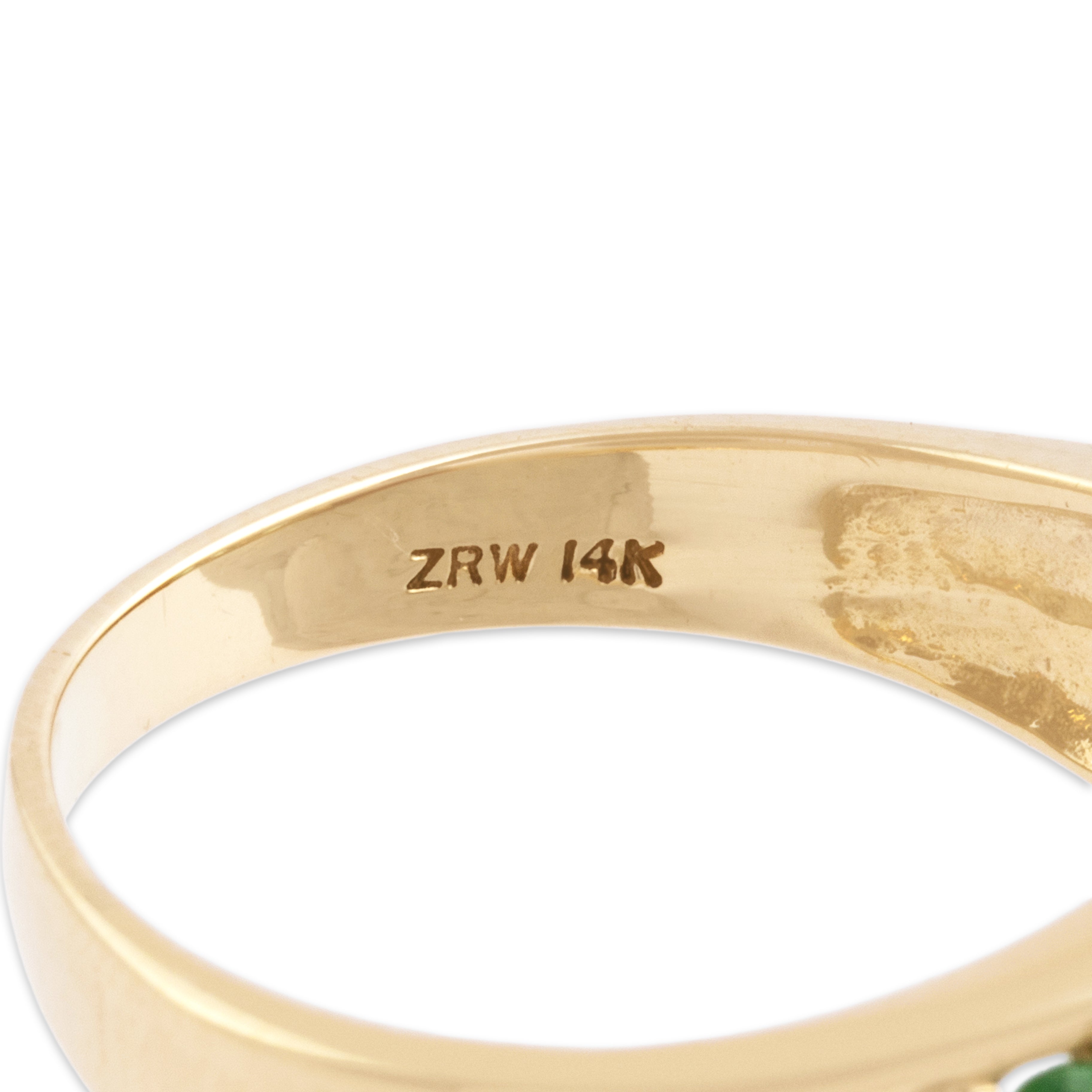 Vintage 14k Yellow Gold 1.4cttw Red Green Garnet Geometric Swooshing Wave Ring - Hallmark view