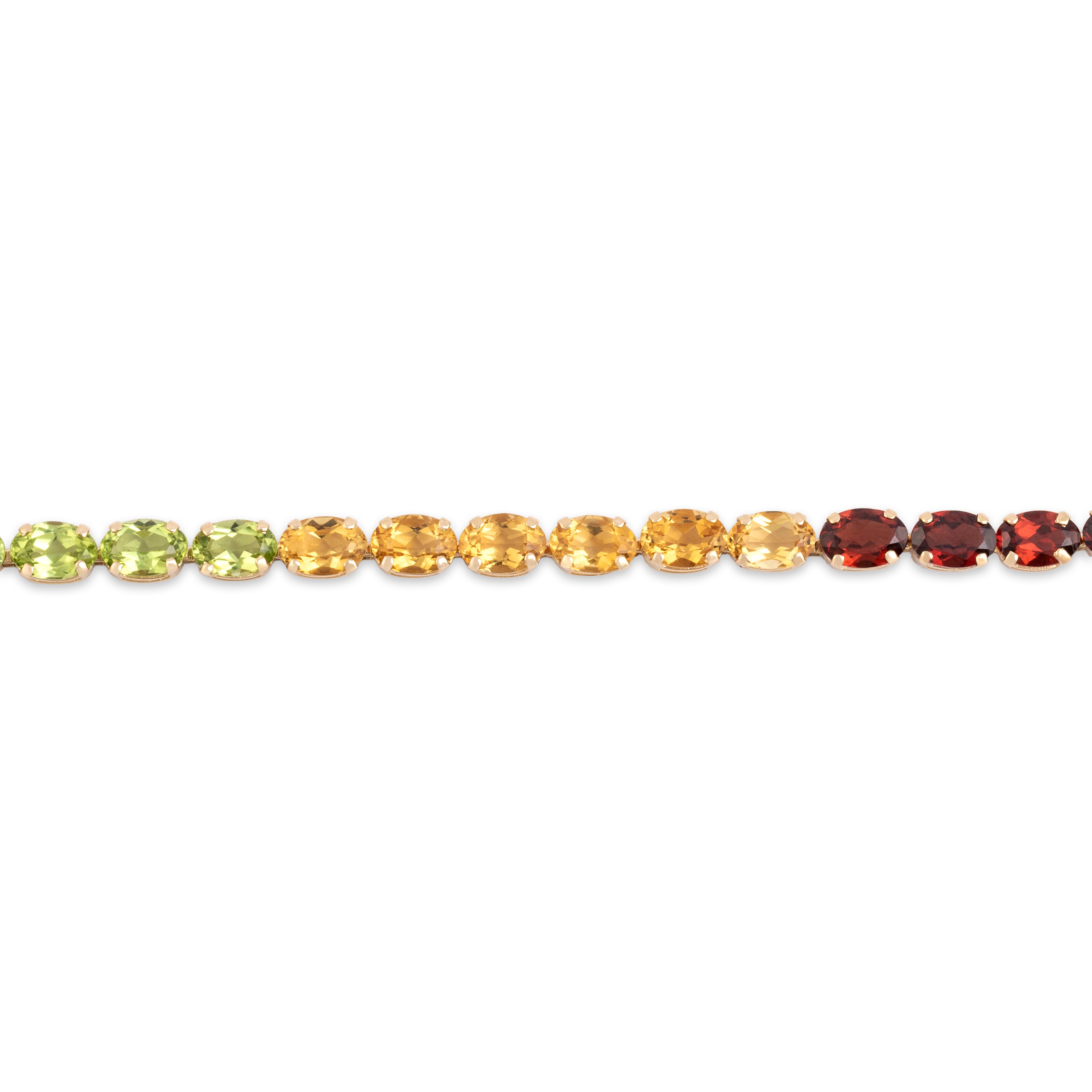 Vintage 14k Yellow Gold 2.73cttw Peridot 2.62cttw Garnet 2.5cttw Citrine 2.32cttw Blue Topaz 2.21cttw Amethyst Fabulous Rainbow Line Bracelet - detail view #1
