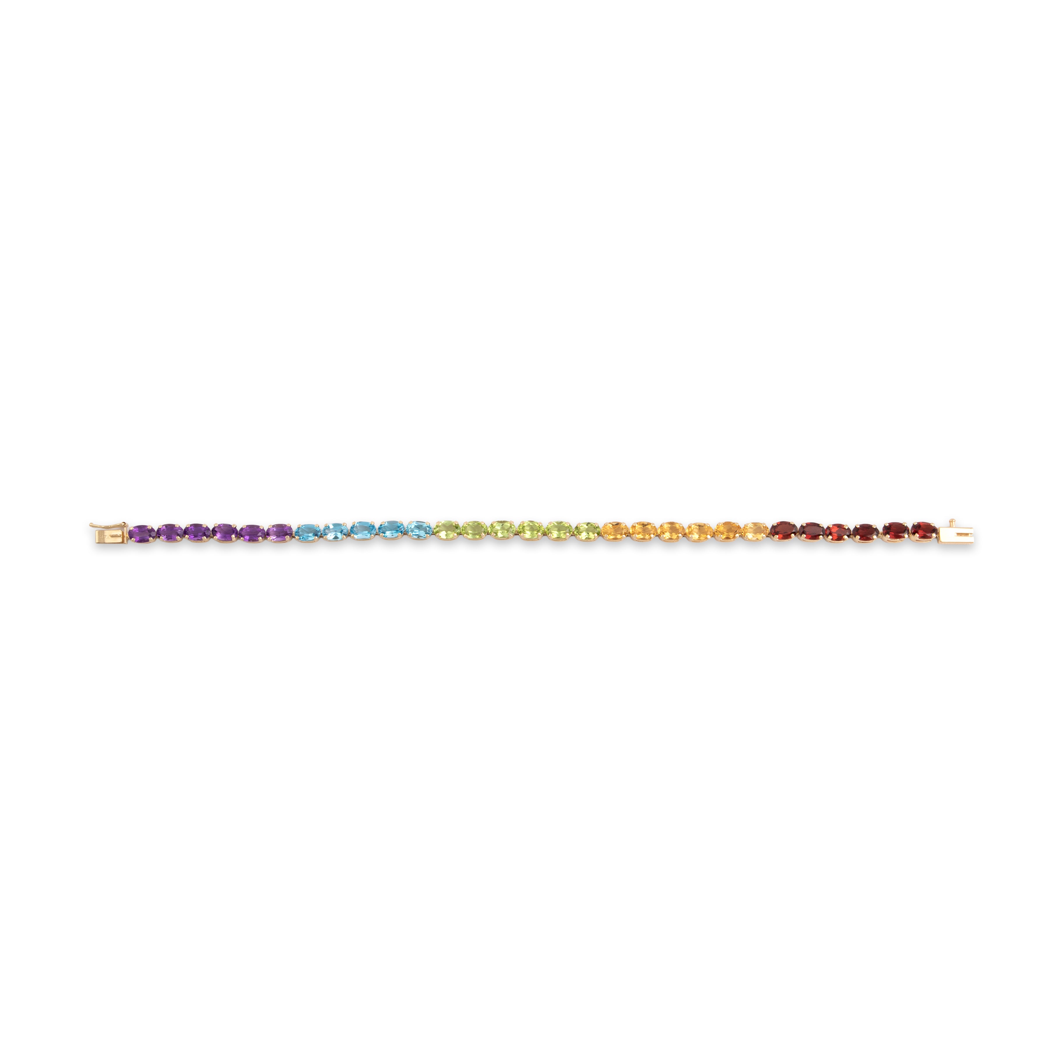 Vintage 14k Yellow Gold 2.73cttw Peridot 2.62cttw Garnet 2.5cttw Citrine 2.32cttw Blue Topaz 2.21cttw Amethyst Fabulous Rainbow Line Bracelet - Overall view