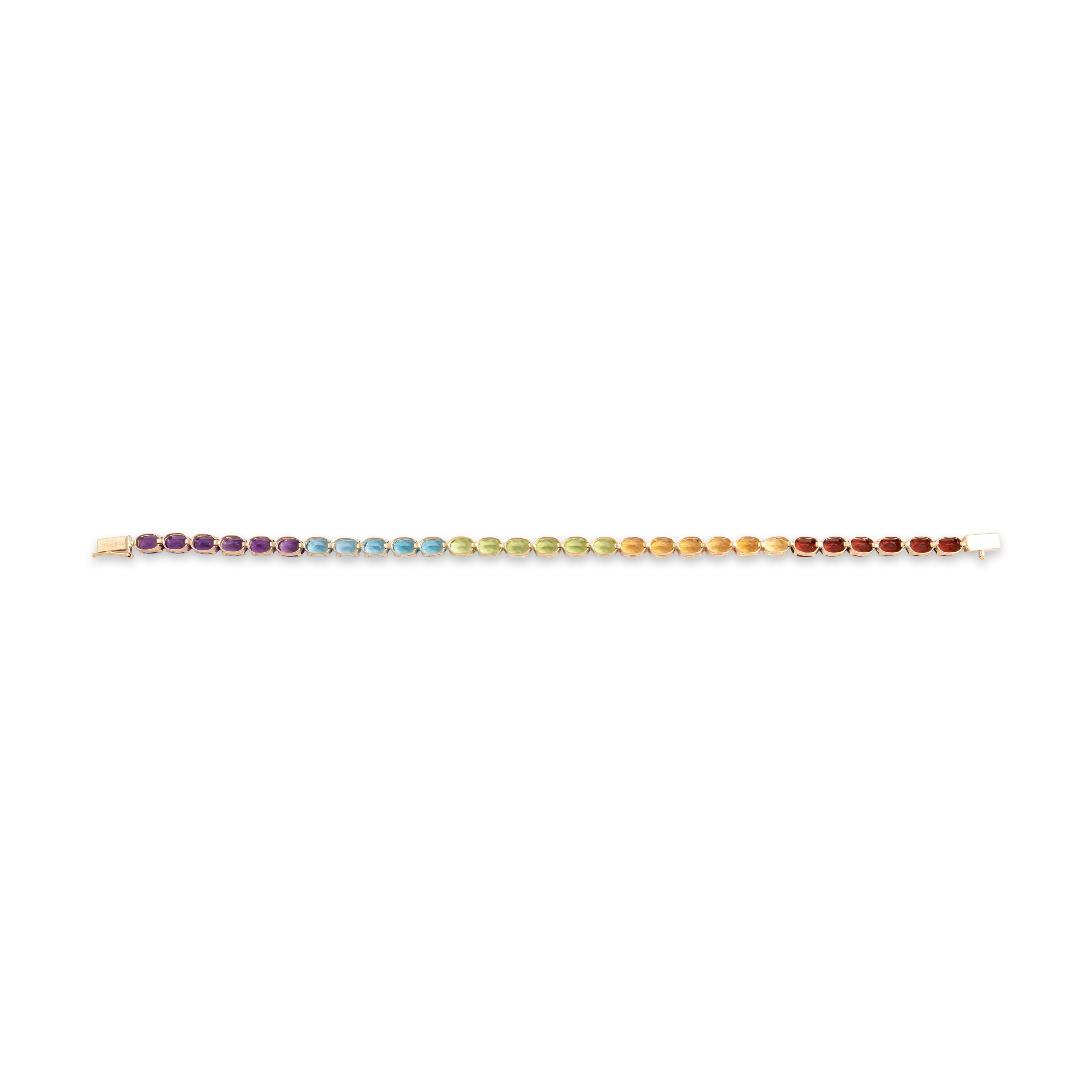 Vintage 14k Yellow Gold 2.73cttw Peridot 2.62cttw Garnet 2.5cttw Citrine 2.32cttw Blue Topaz 2.21cttw Amethyst Fabulous Rainbow Line Bracelet - Back view