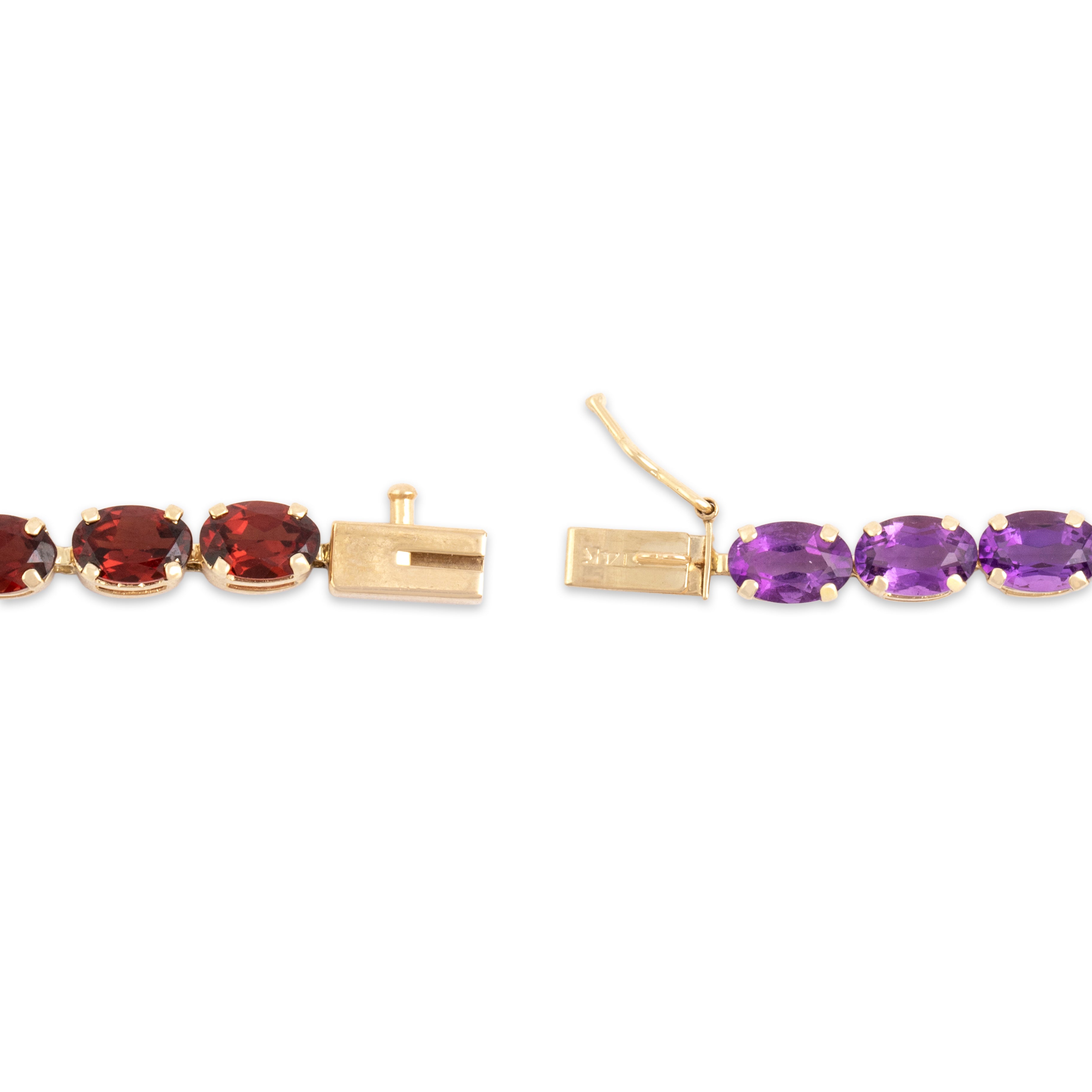 Vintage 14k Yellow Gold 2.73cttw Peridot 2.62cttw Garnet 2.5cttw Citrine 2.32cttw Blue Topaz 2.21cttw Amethyst Fabulous Rainbow Line Bracelet - clasp view