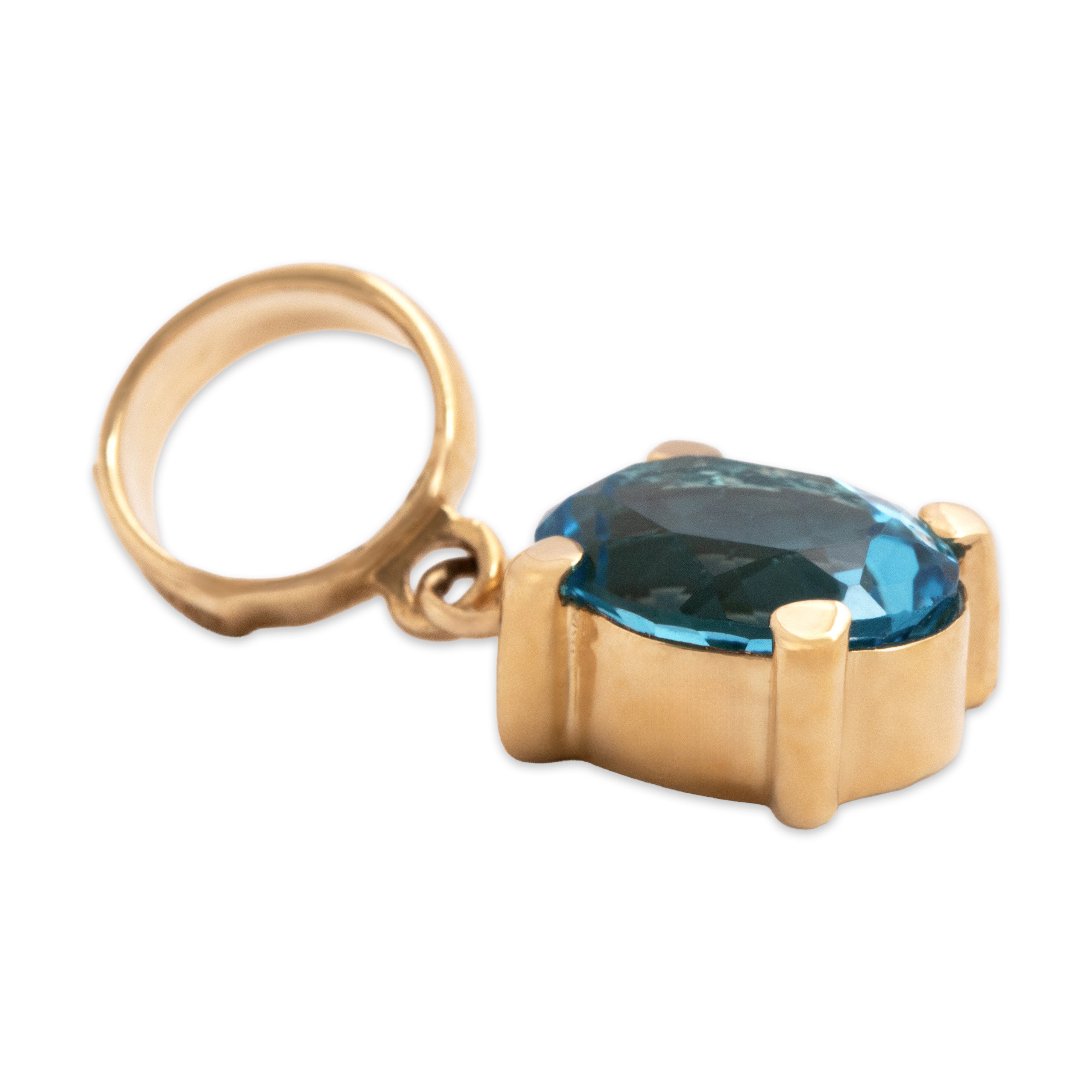 Vintage Italian 14k Yellow Gold 2.99ct Blue Topaz Bright Solitaire Pendant