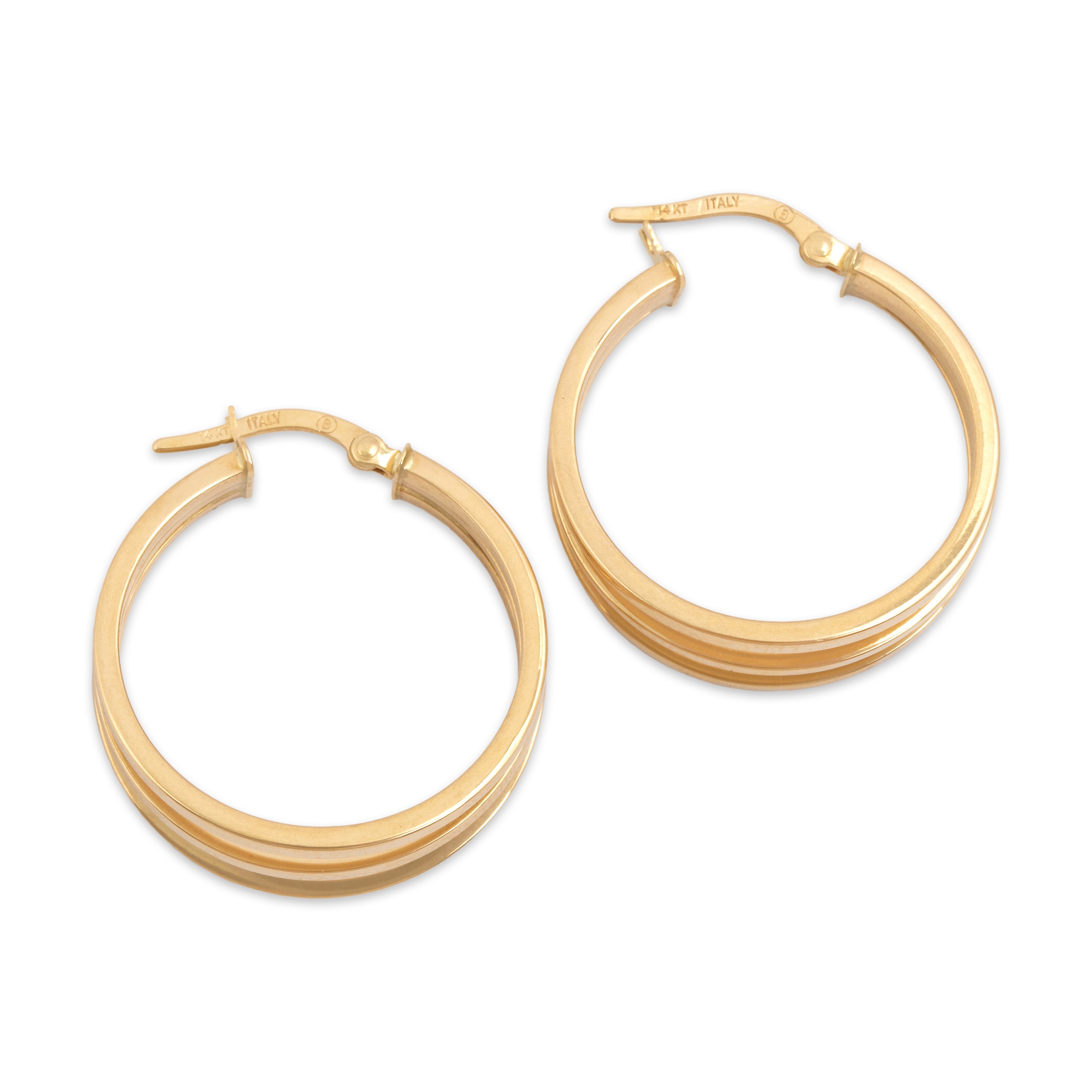 Vintage Italian 14k Yellow Gold Sleek Open Triple Hoop Earrings - Overall view