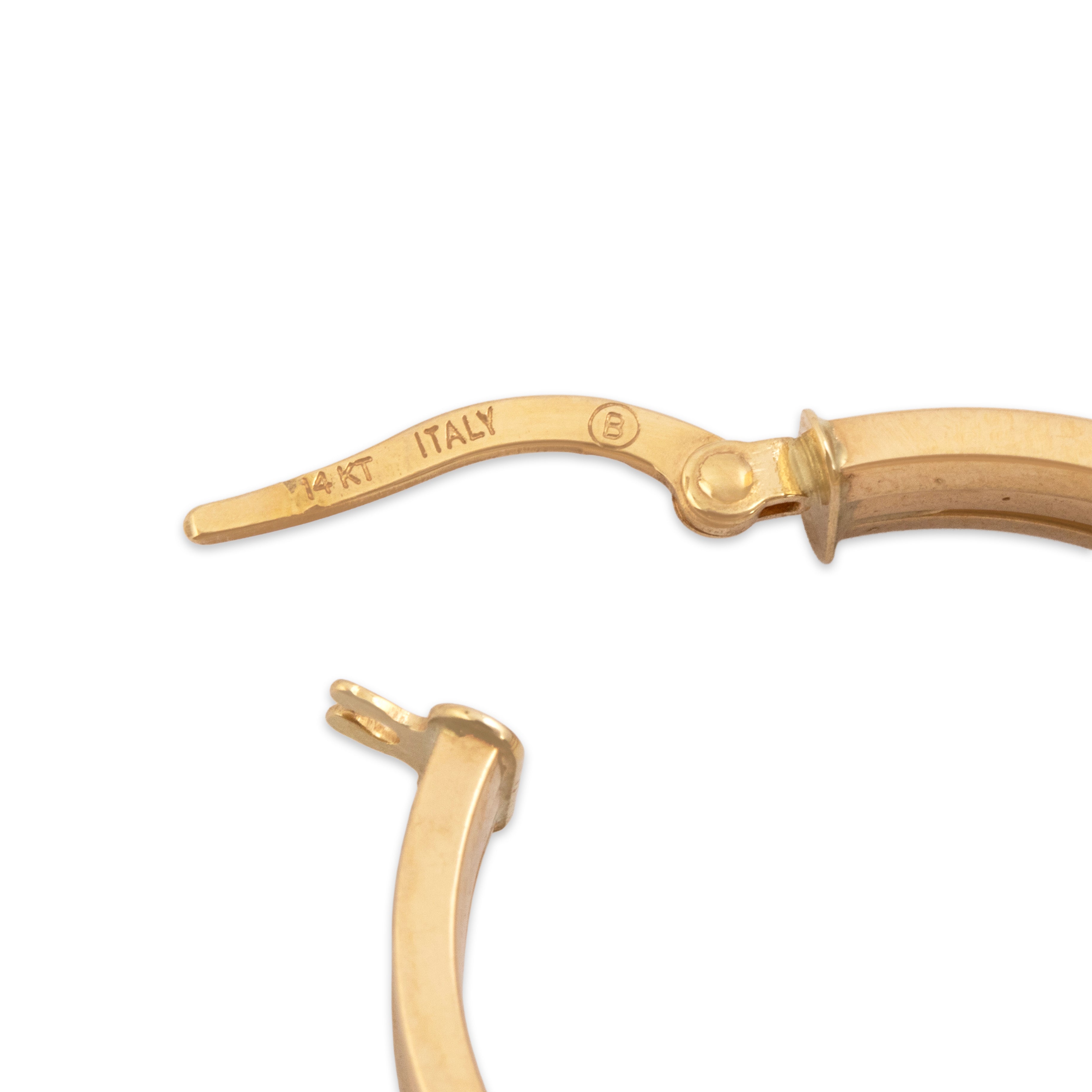 Vintage Italian 14k Yellow Gold Sleek Open Triple Hoop Earrings - clasp view