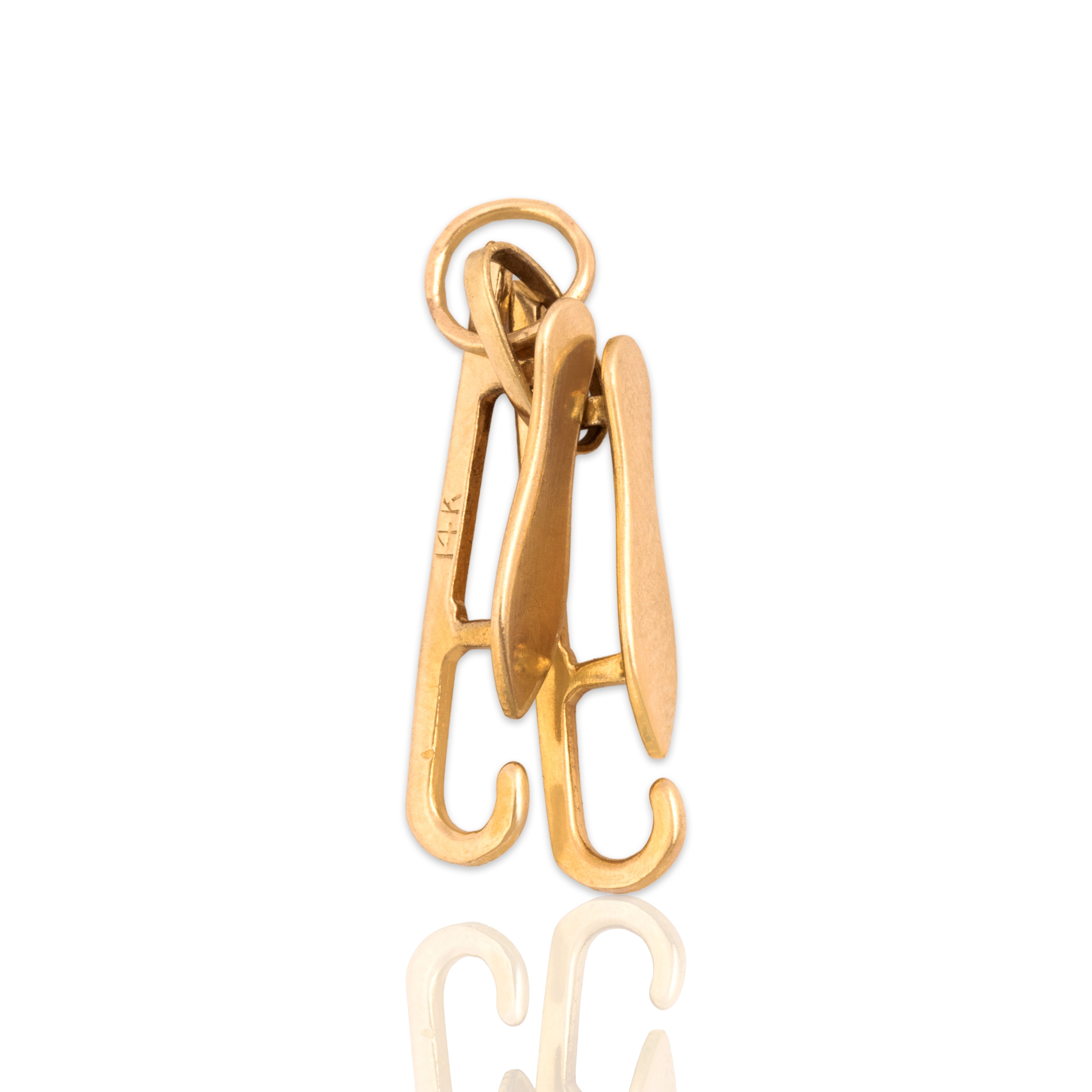 Vintage 14k Yellow Gold Old Fashioned Ice Skates Charm / Pendant