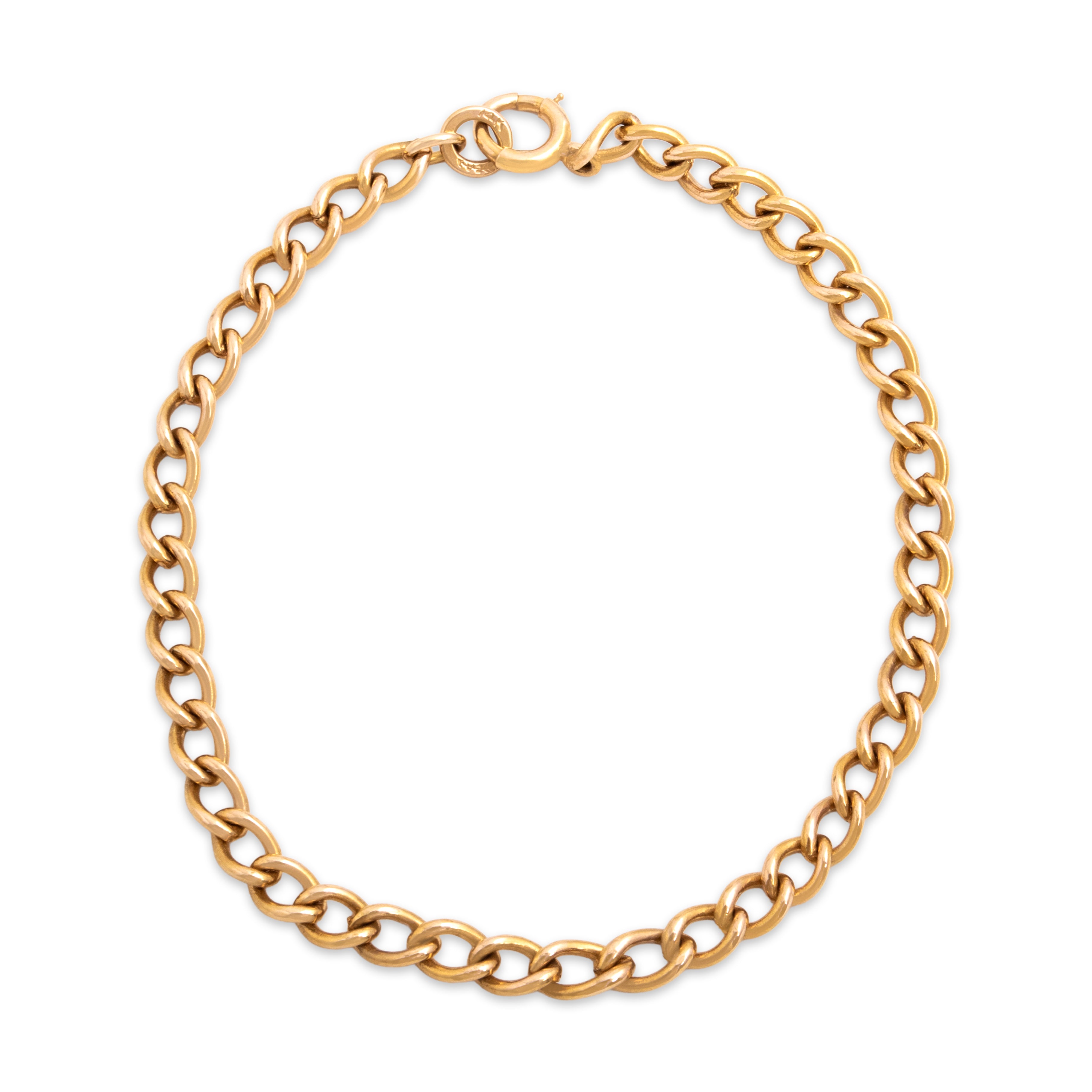 Vintage Heavy 14k Rosy Yellow Gold Classic Gleaming Curb Link Bracelet - Close-up view