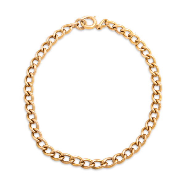 Vintage Heavy 14k Rosy Yellow Gold Classic Gleaming Curb Link Bracelet 7.25