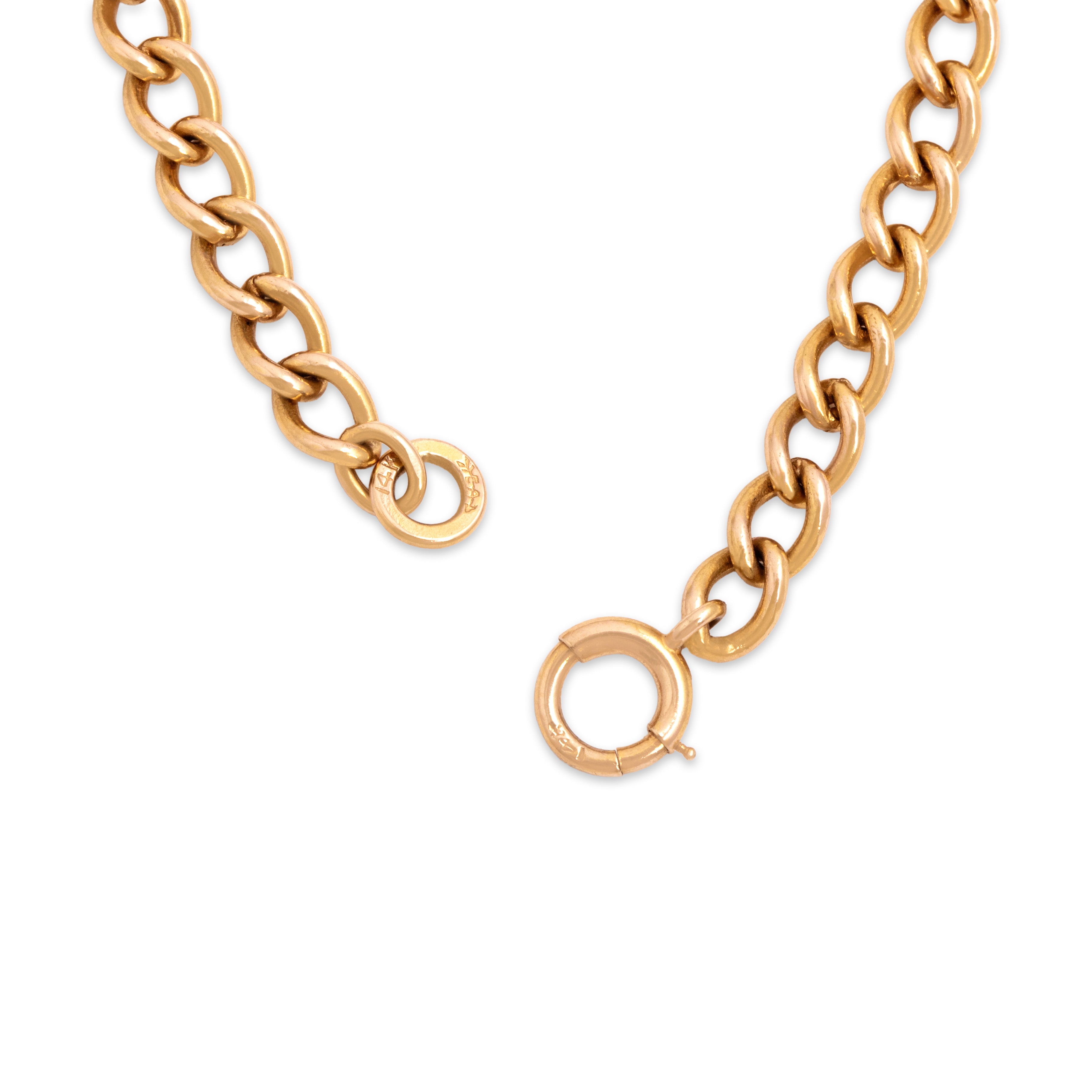 Vintage Heavy 14k Rosy Yellow Gold Classic Gleaming Curb Link Bracelet - clasp view
