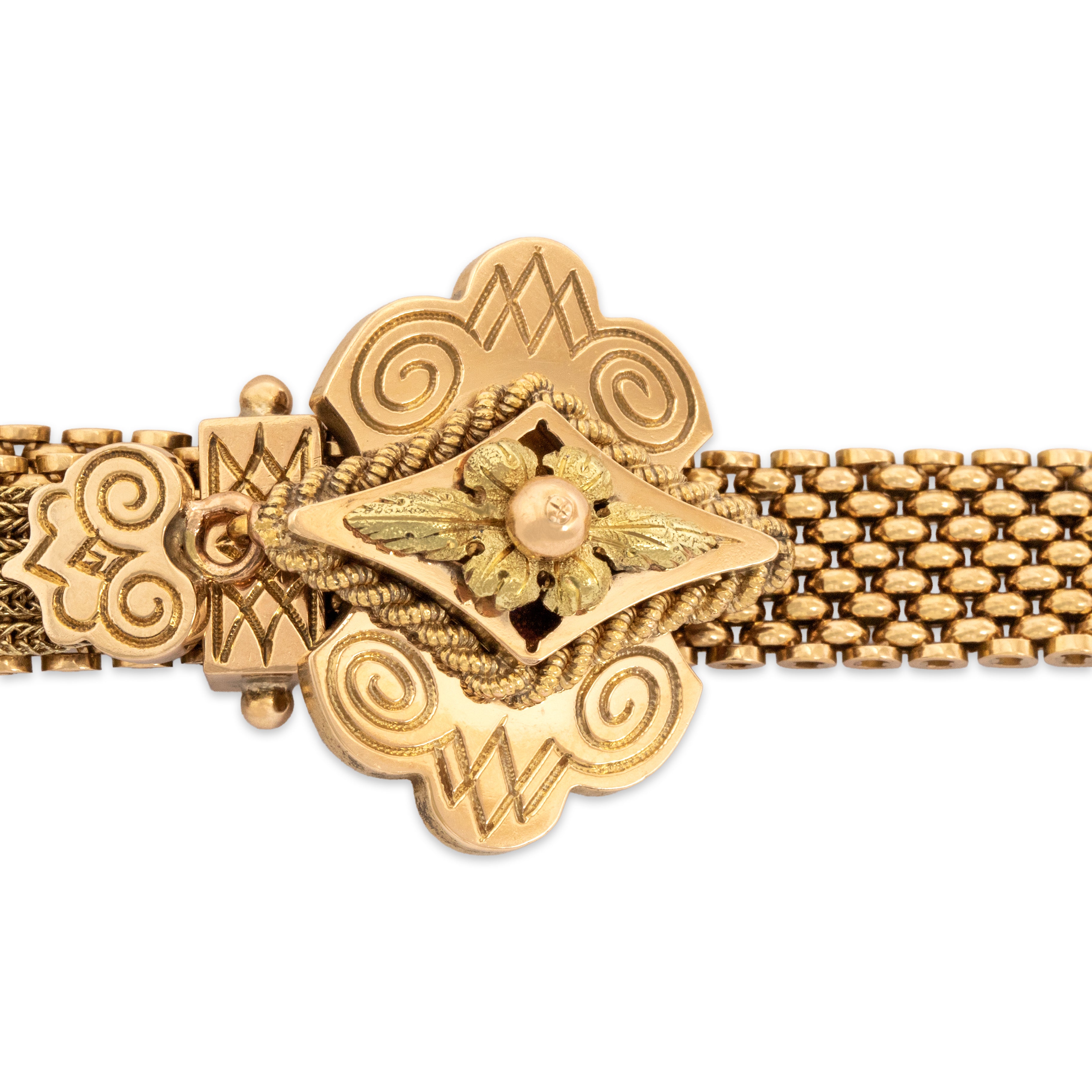 Antique Victorian Heavy 14k Rosy Yellow & Yellow Gold Fringe Adjustable Bracelet