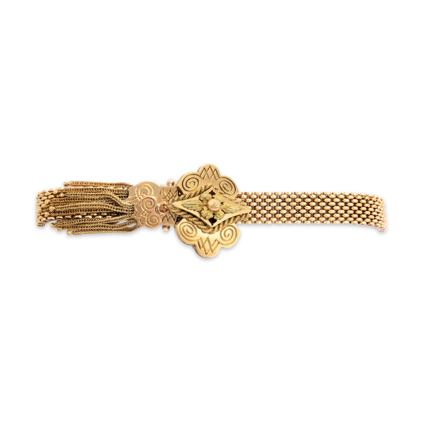 Antique Victorian Heavy 14k Rosy Yellow & Yellow Gold Fringe Adjustable Bracelet