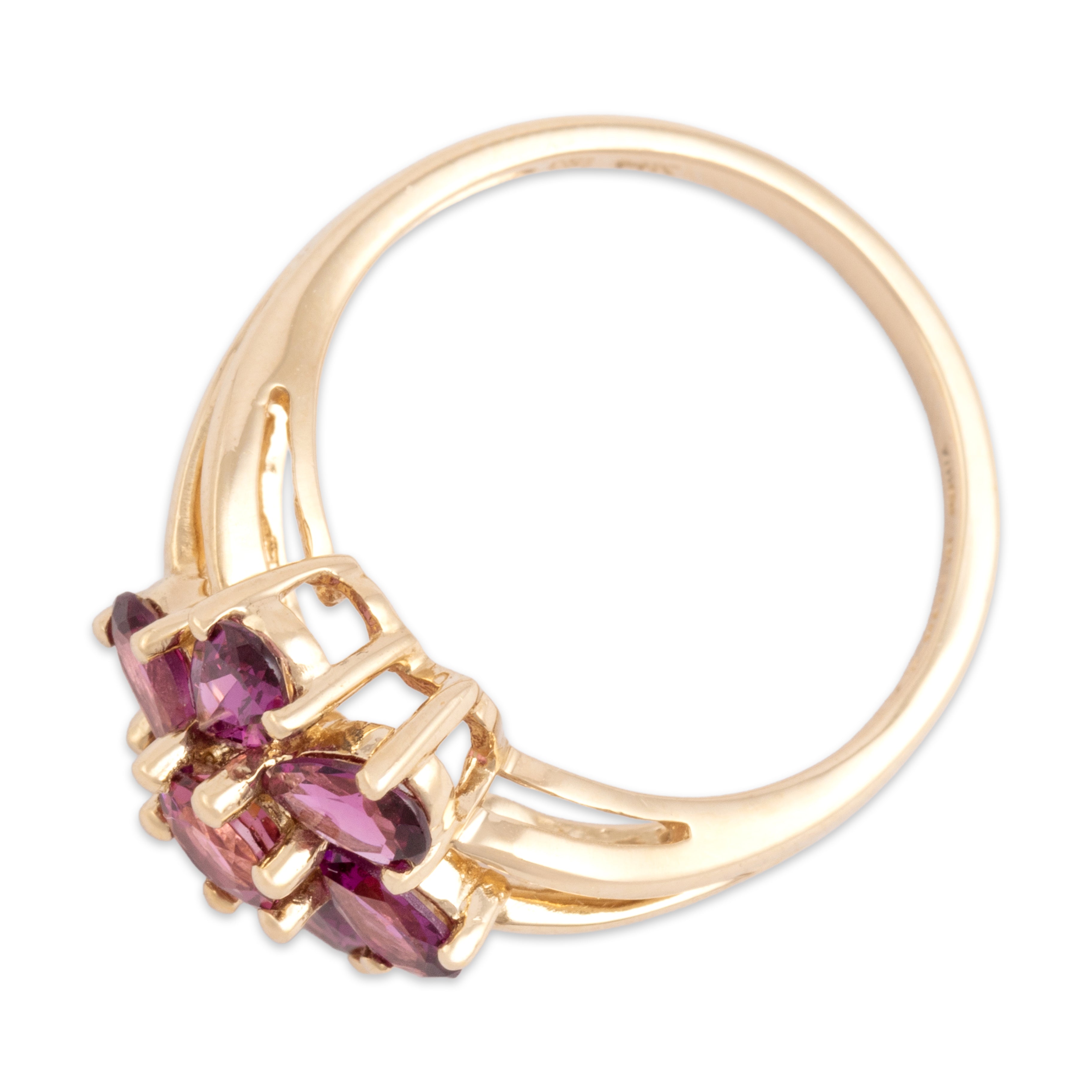 Vintage 14k Yellow Gold .88cttw Purple Garnet Pink Tourmaline Bright Twirling Flower Ring - Overall view