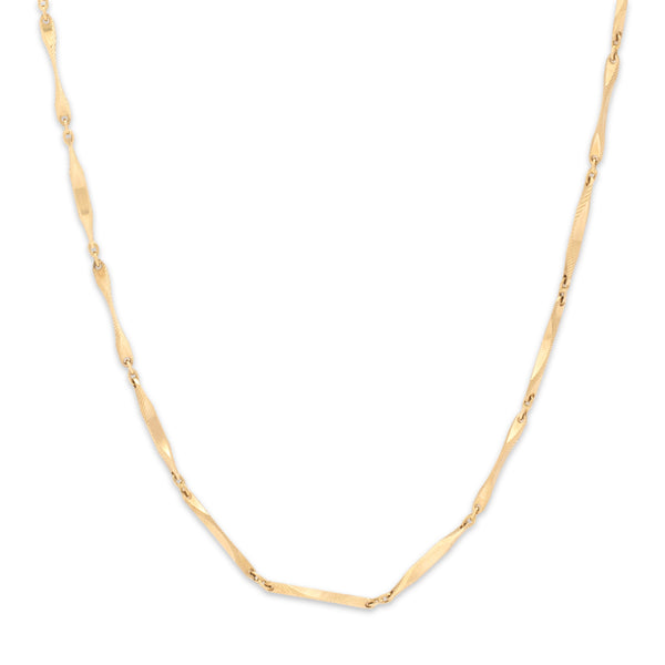 Vintage 14k Yellow Gold Long Textured Geometric Bar Link Necklace 24