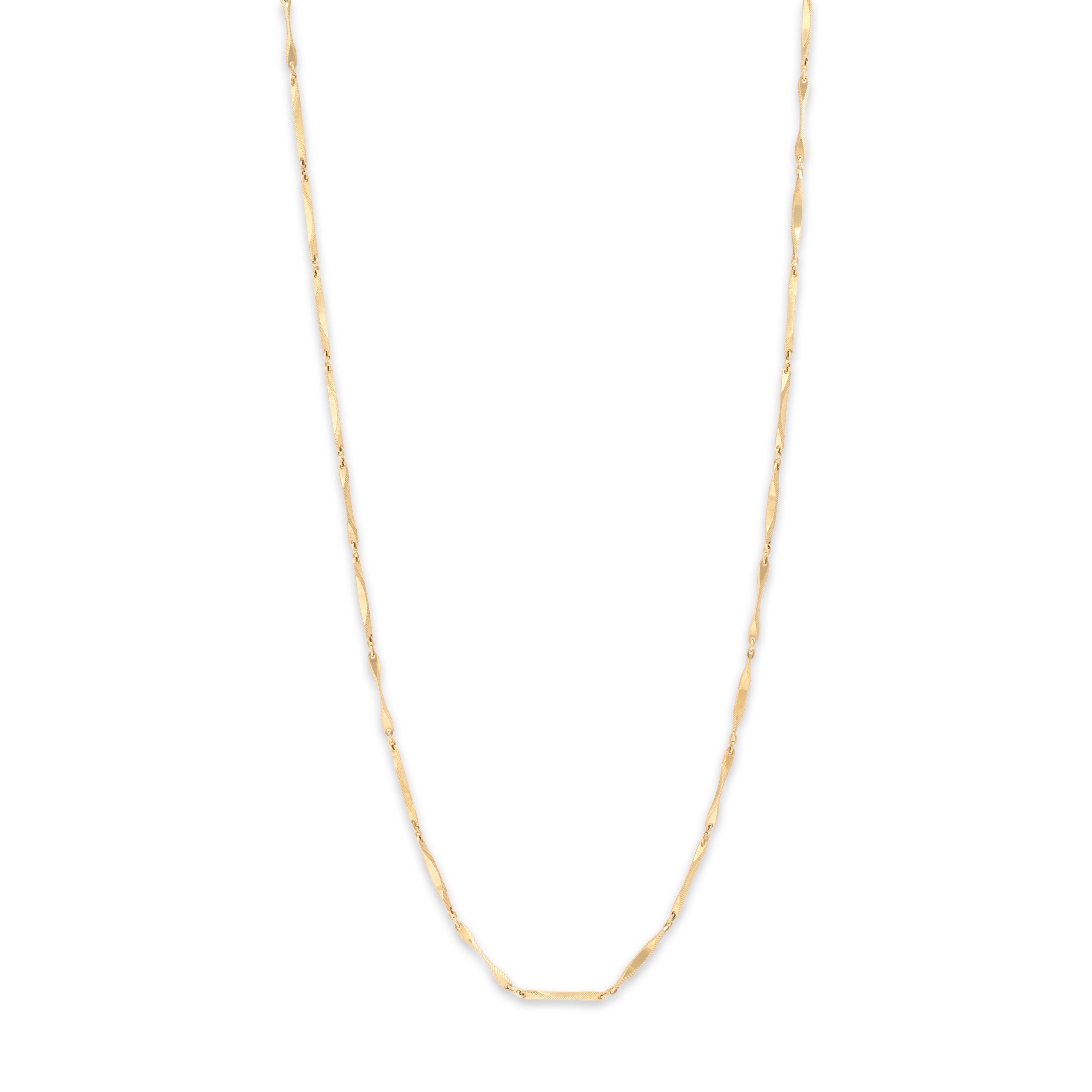 Vintage 14k Yellow Gold Long Textured Geometric Bar Link Necklace - detail view #1