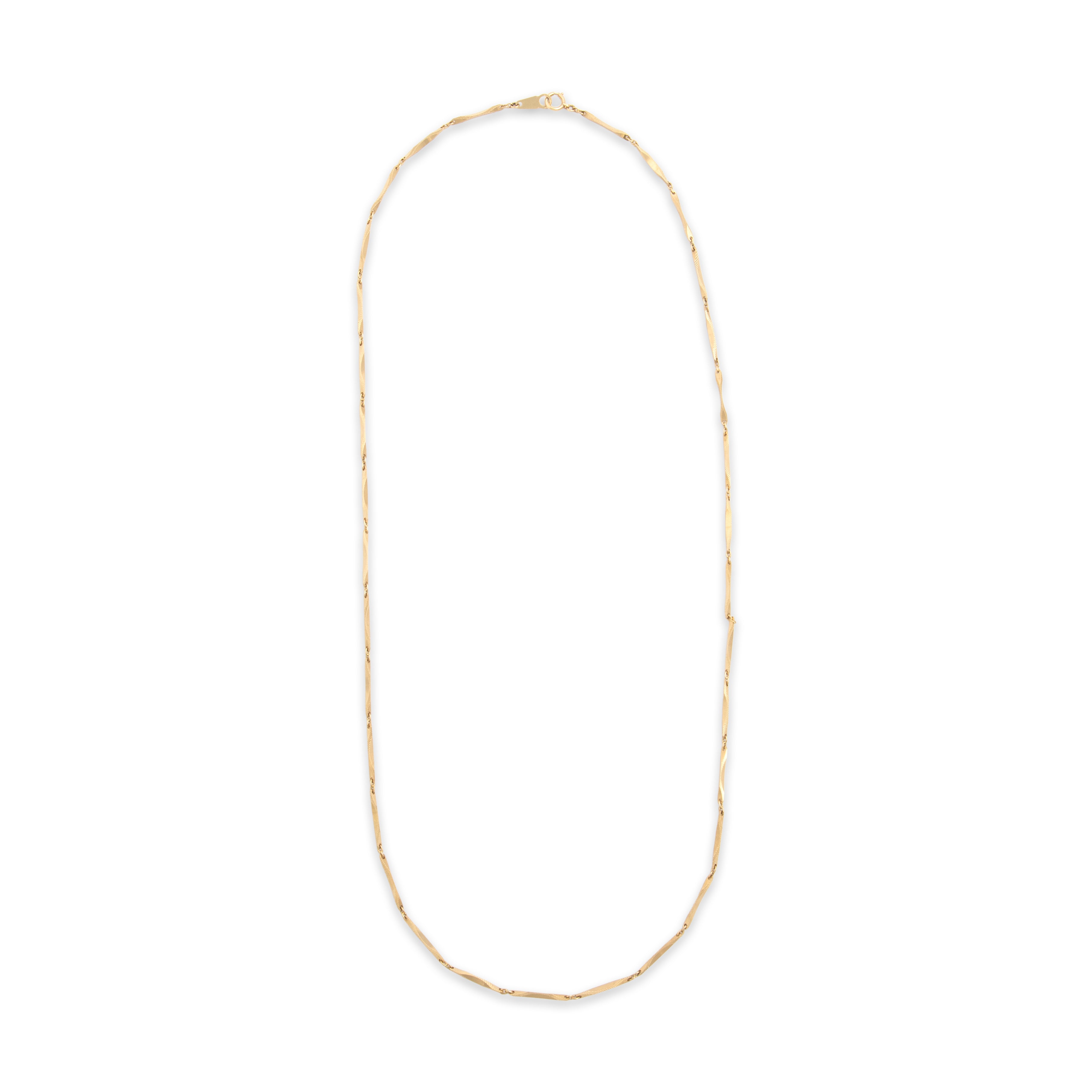 Vintage 14k Yellow Gold Long Textured Geometric Bar Link Necklace - Overall view