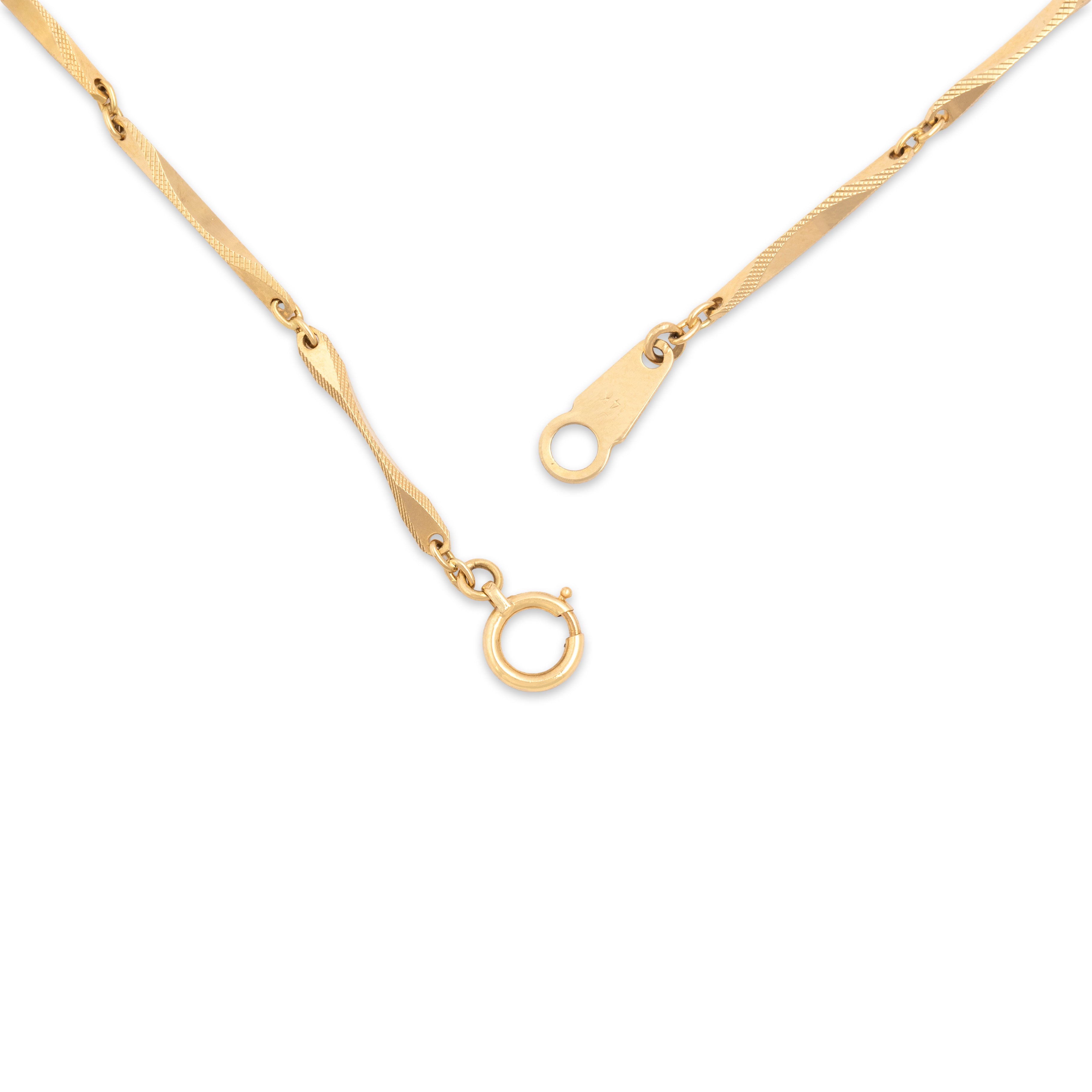 Vintage 14k Yellow Gold Long Textured Geometric Bar Link Necklace - clasp view